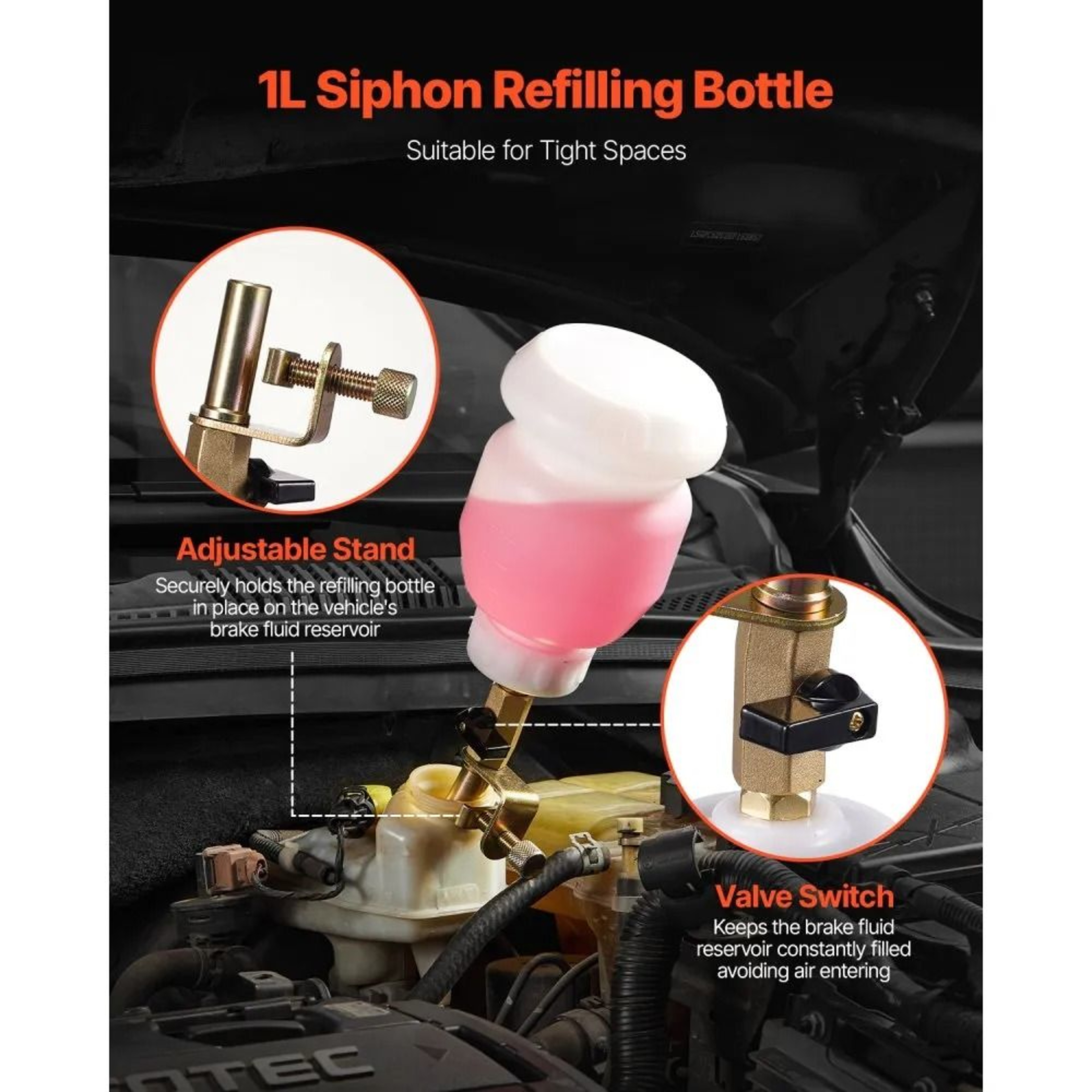 Brake Bleeder Kit With 3L Fluid Extractor And 1L Refill Bottle 2