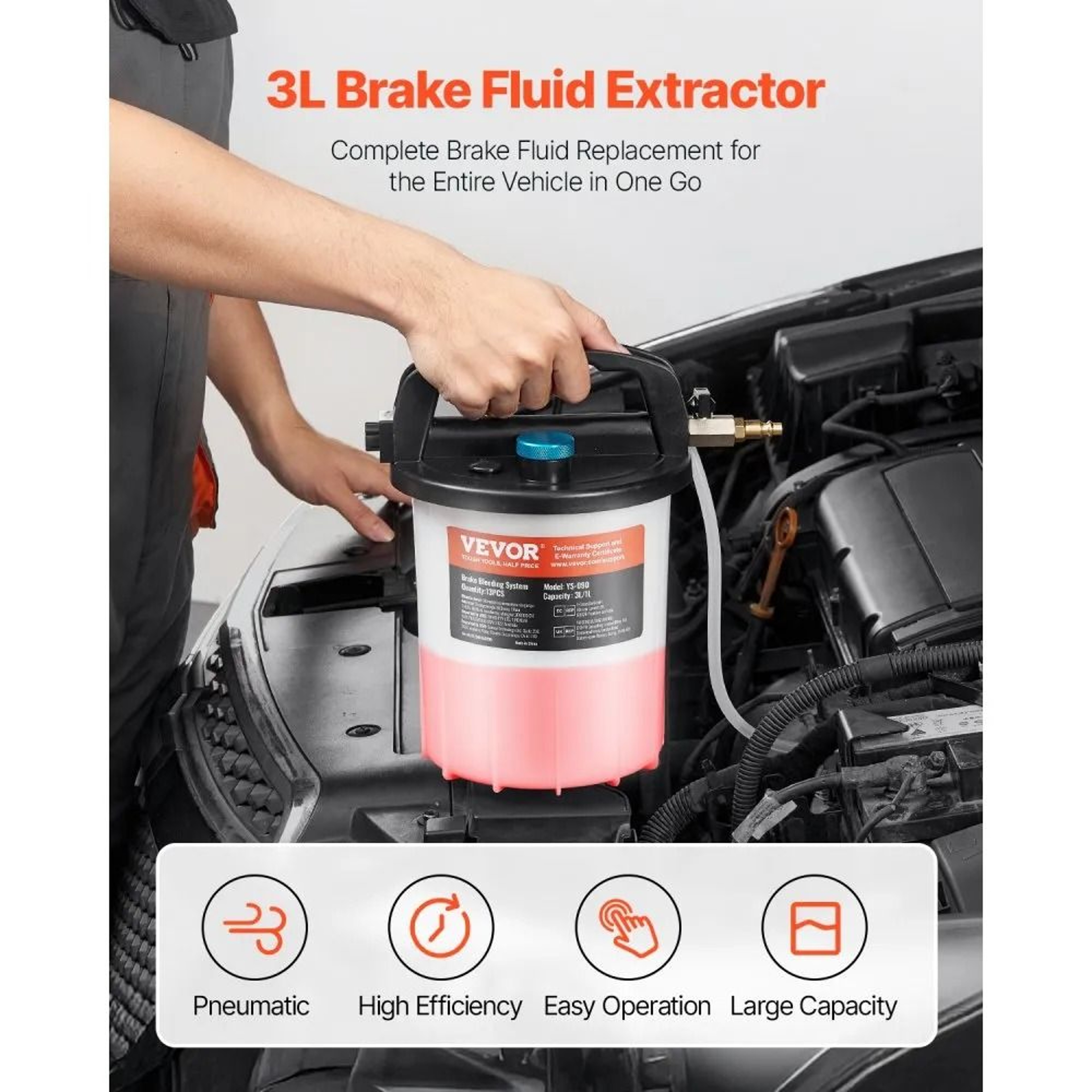 Brake Bleeder Kit With 3L Fluid Extractor And 1L Refill Bottle 4
