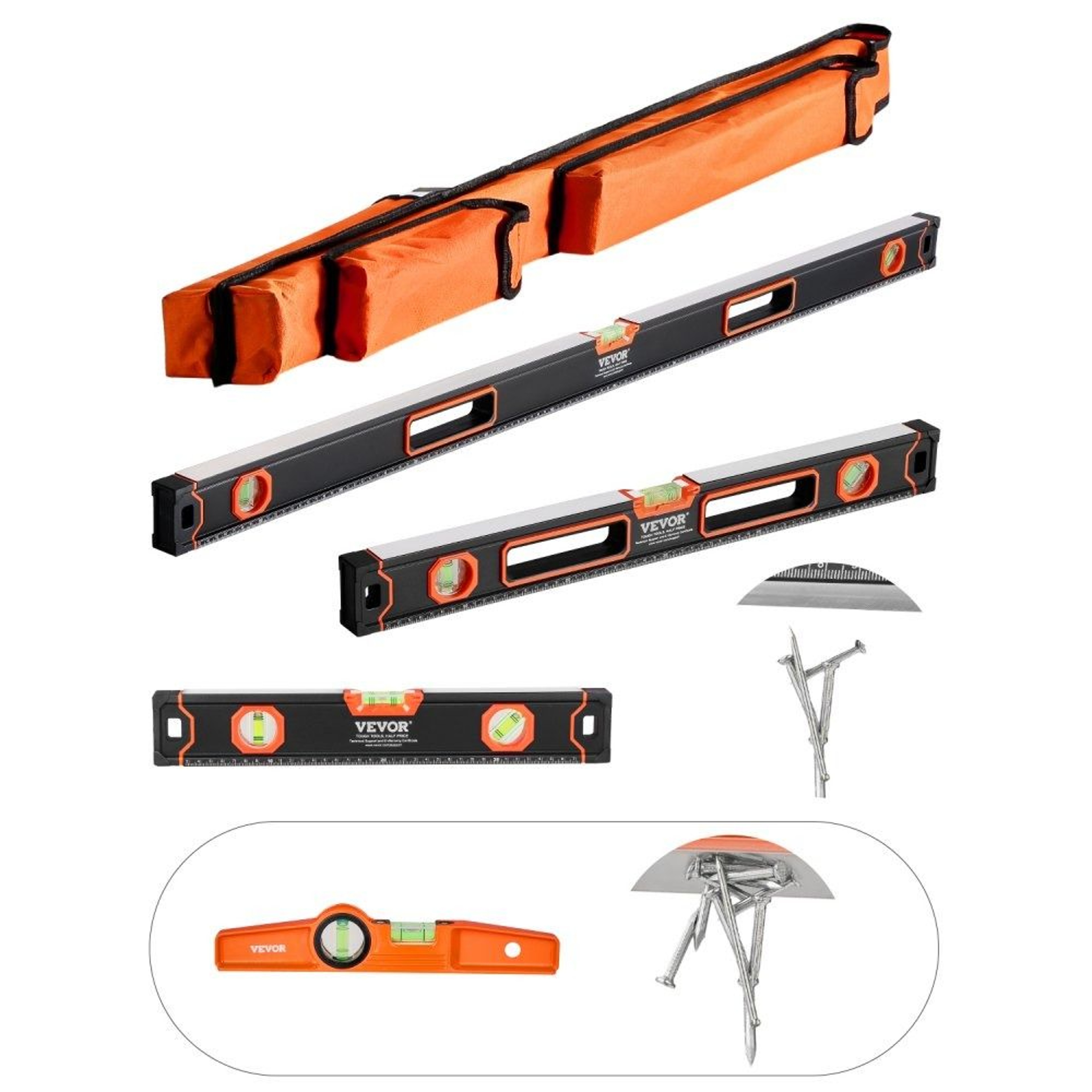 4Piece Aluminum Level Set With Magnetic 10Inch Level And Bubble Vials 0