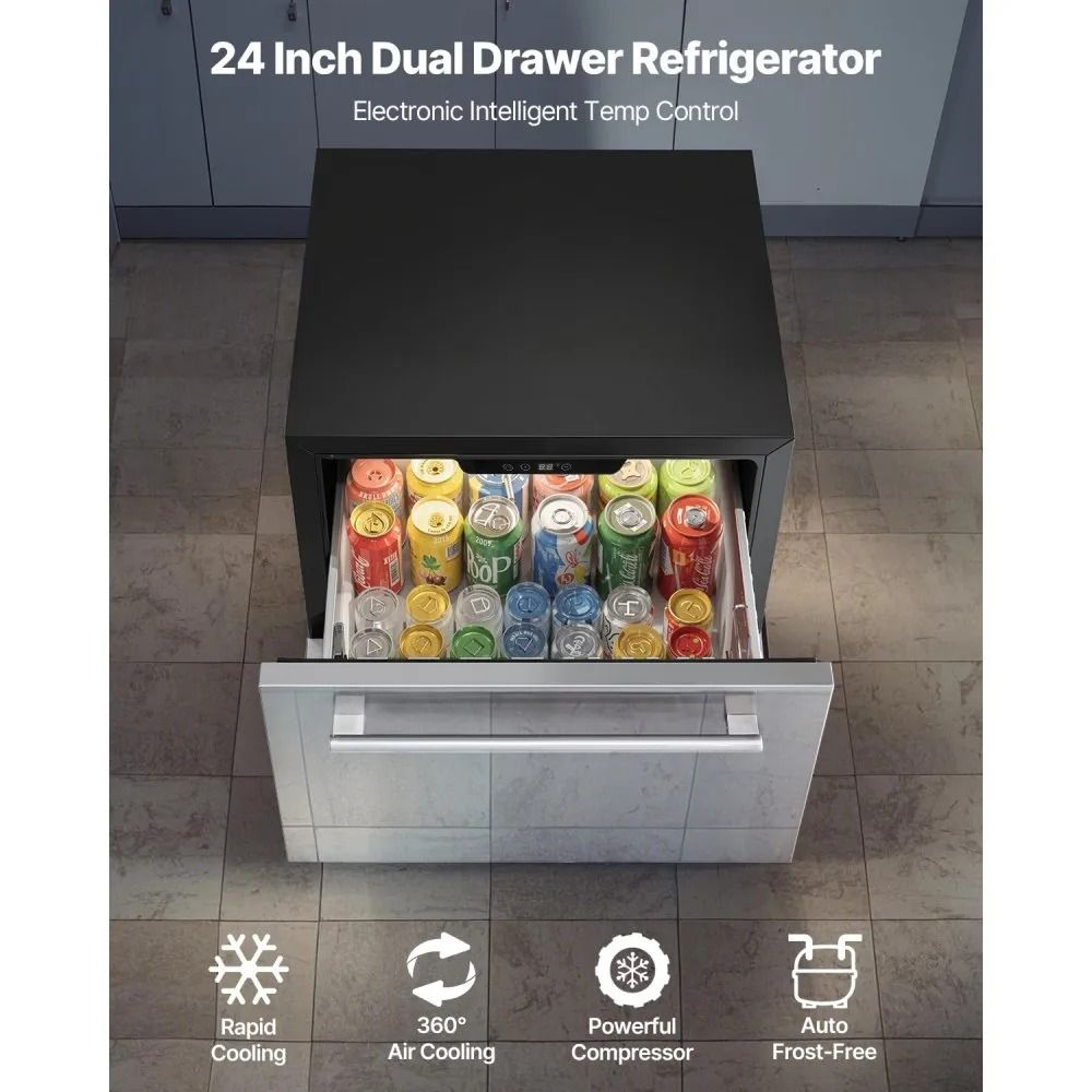24 Inch Under Counter Drawer Refrigerator With Dual Drawers And Temperature Control 5