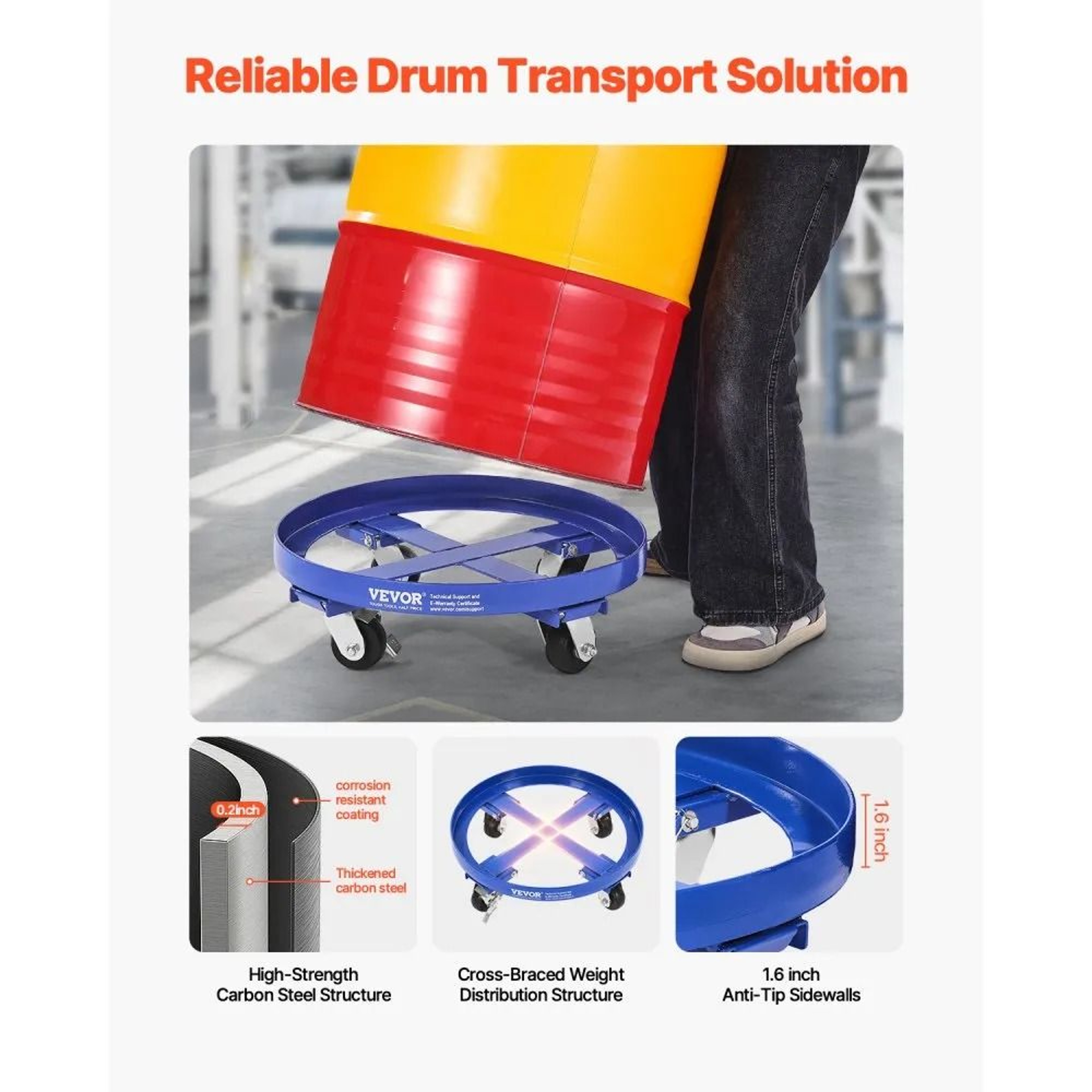 55 Gallon Drum Dolly With 2000 Lb Capacity And 4 Swivel Casters 3