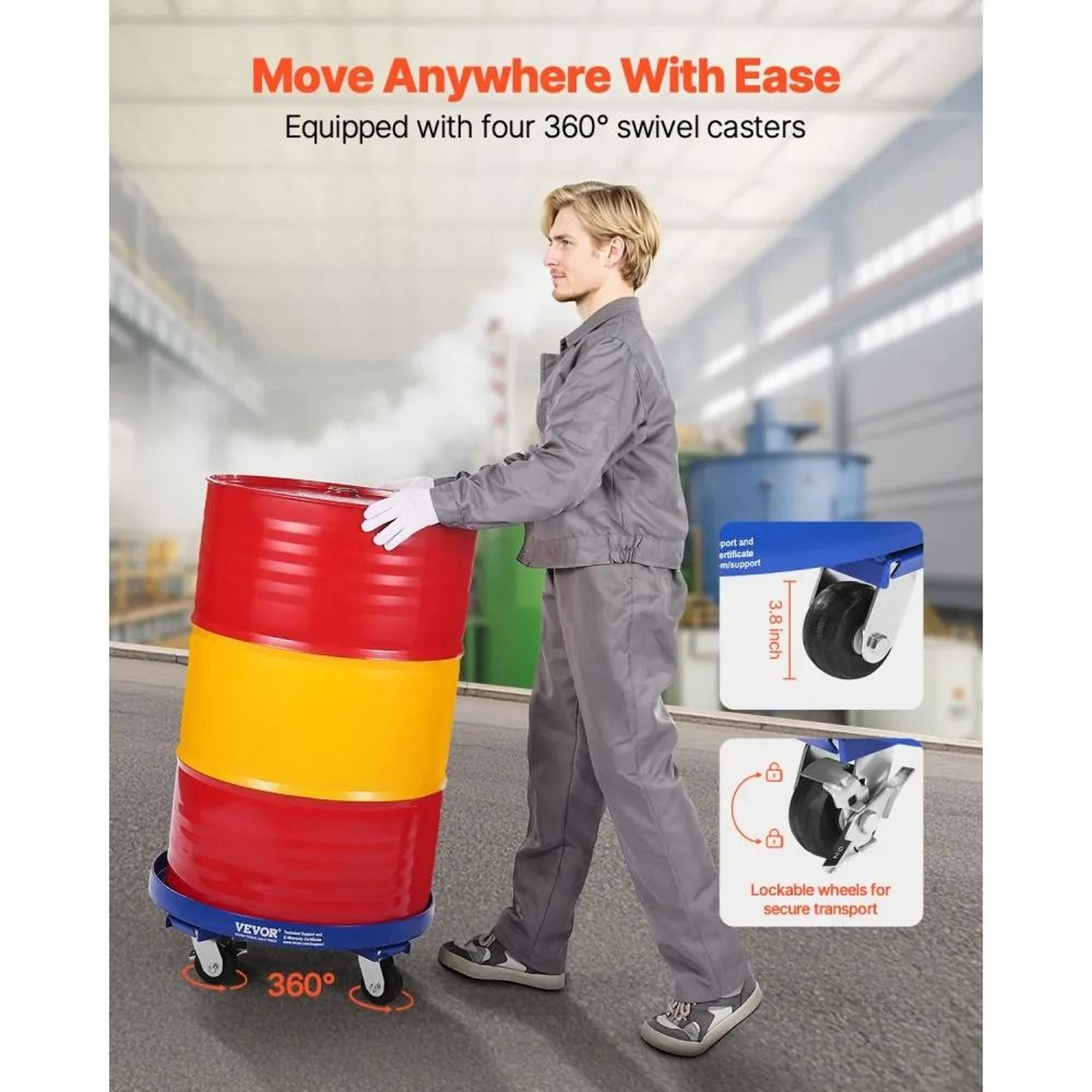 55 Gallon Drum Dolly With 2000 Lb Capacity And 4 Swivel Casters 2