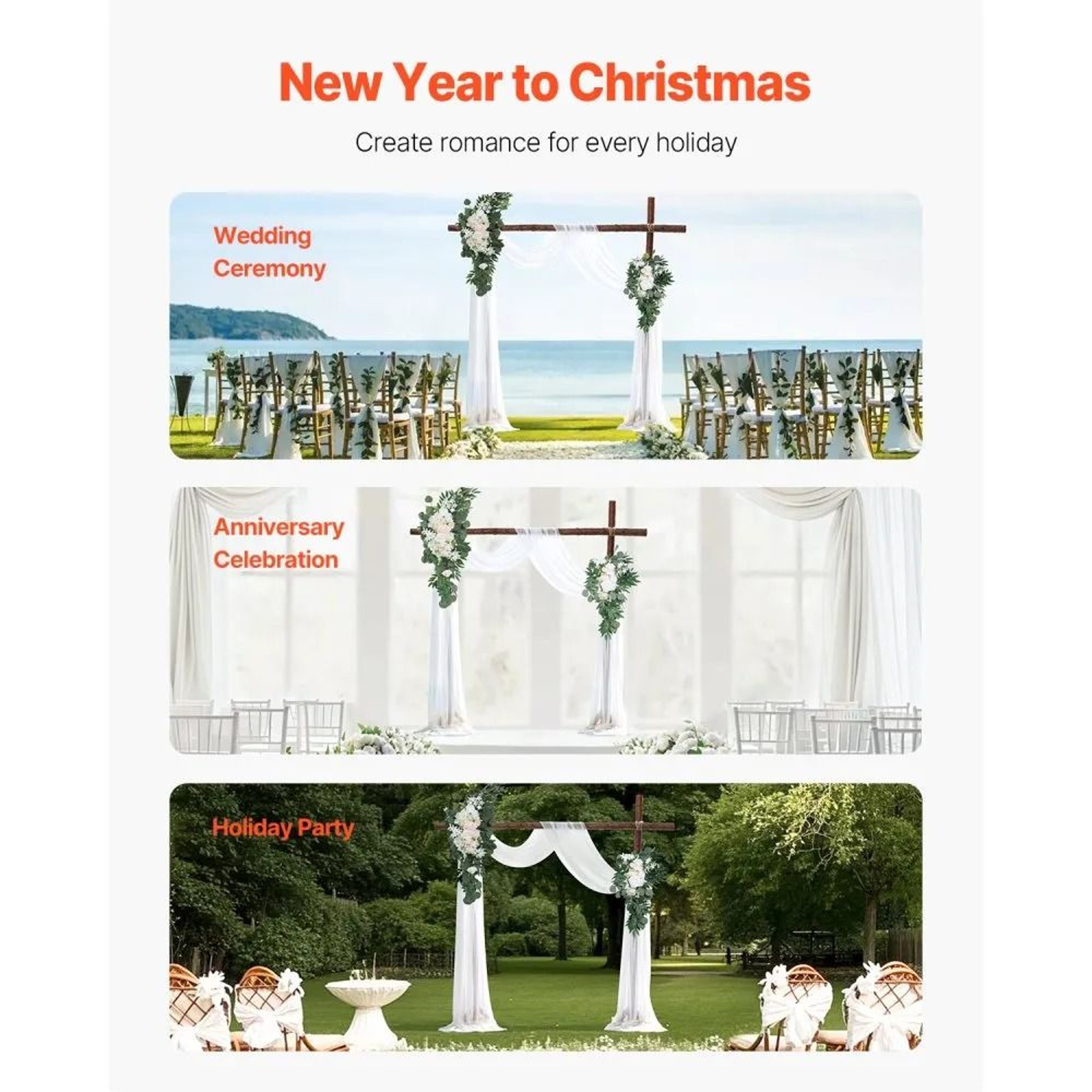 Artificial Wedding Arch Flowers Kit With Sheer White Drapes 4 Piece Set 6