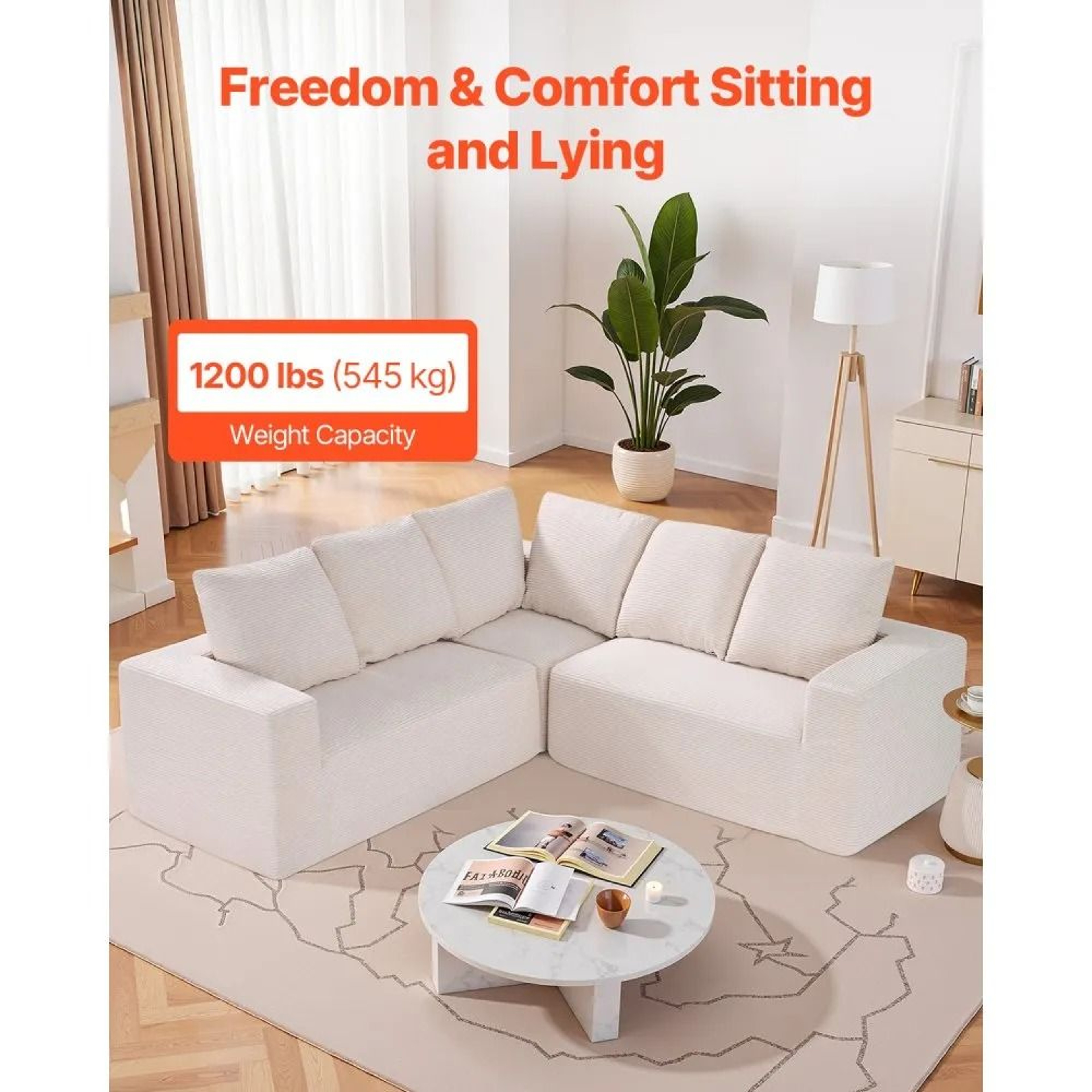 Modular Sectional Sofa L Shaped Corduroy Cloud Couch With Deep Seating 4