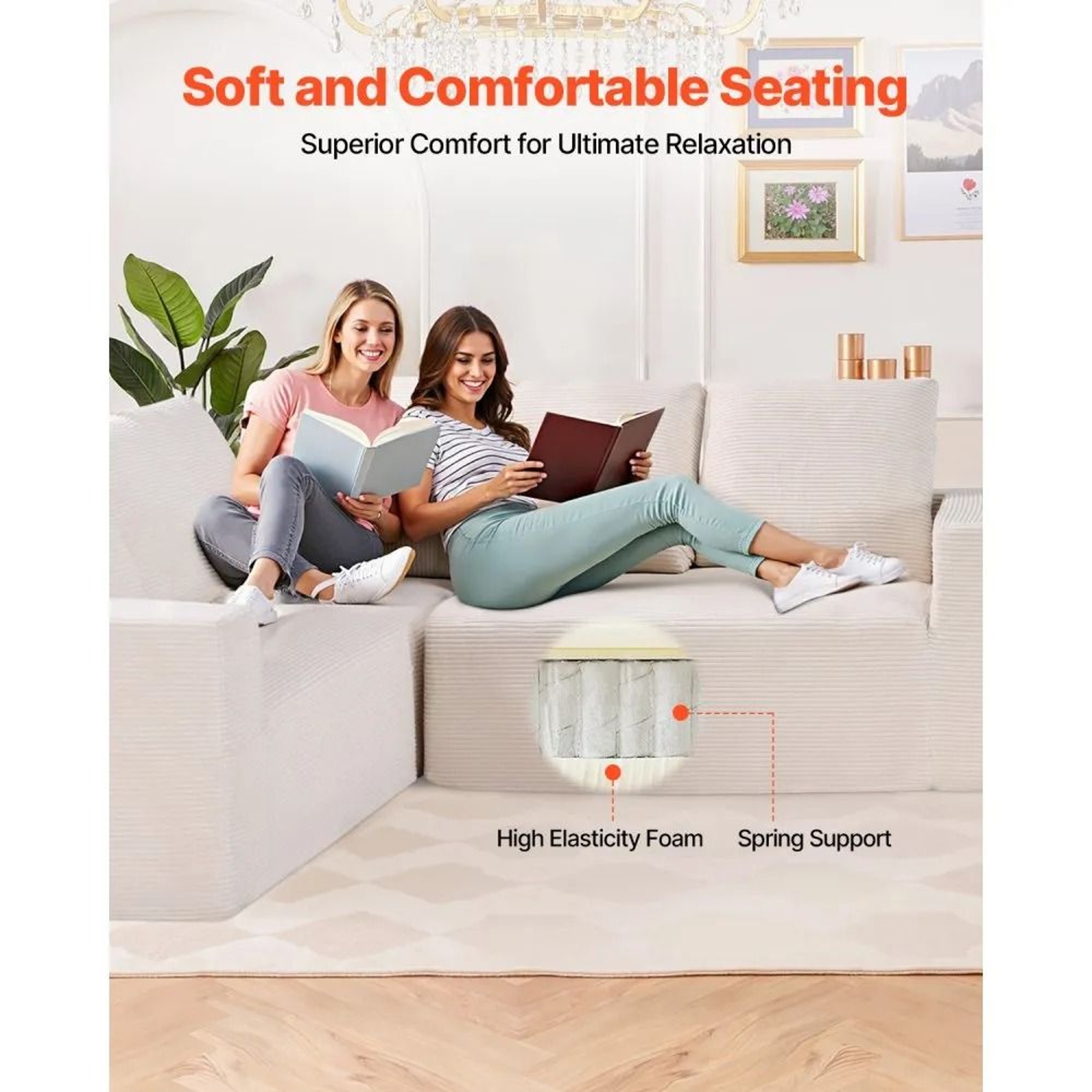Modular Sectional Sofa L Shaped Corduroy Cloud Couch With Deep Seating 1