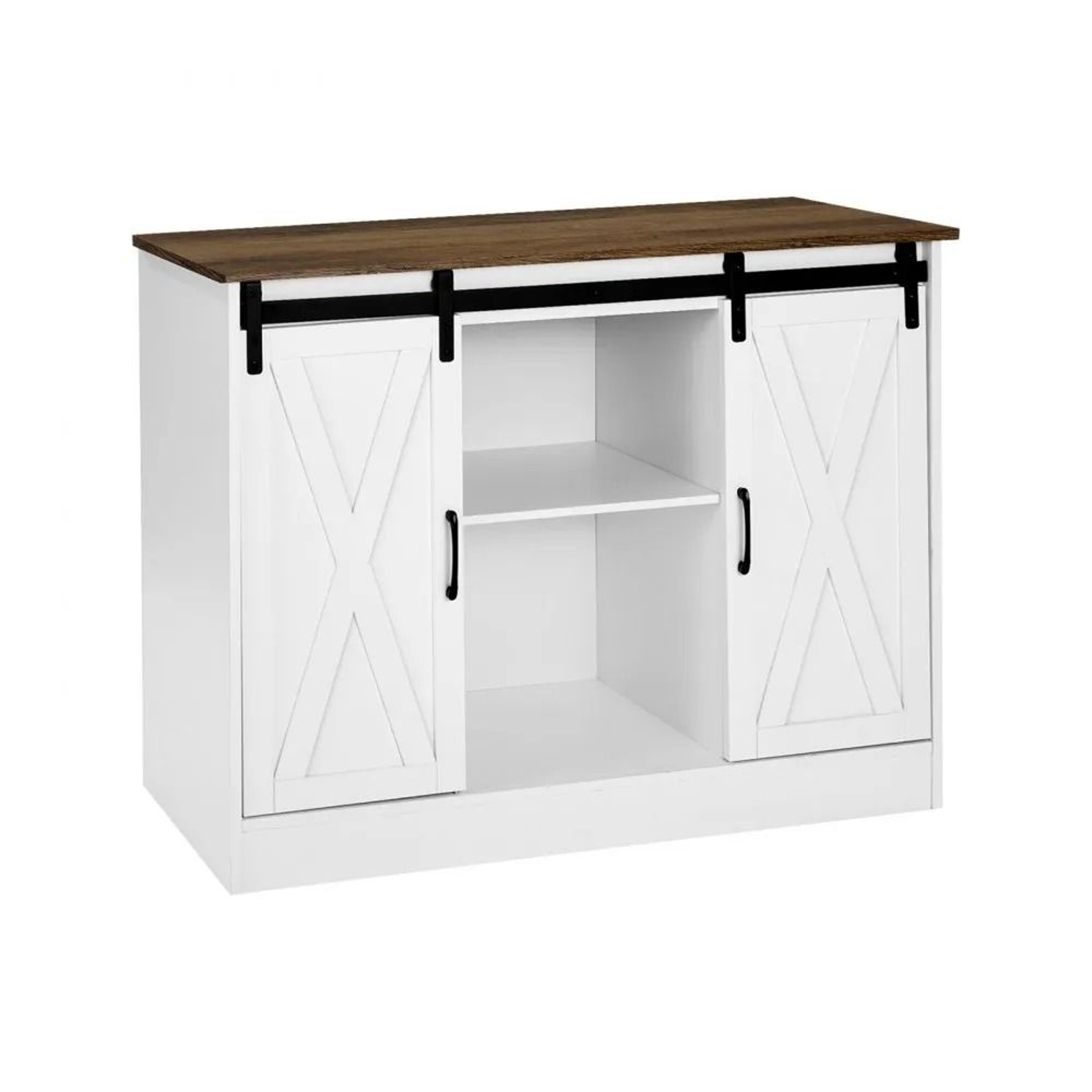 Farmhouse Coffee Bar Cabinet With Sliding Barn Doors And 3Tier Storage 0