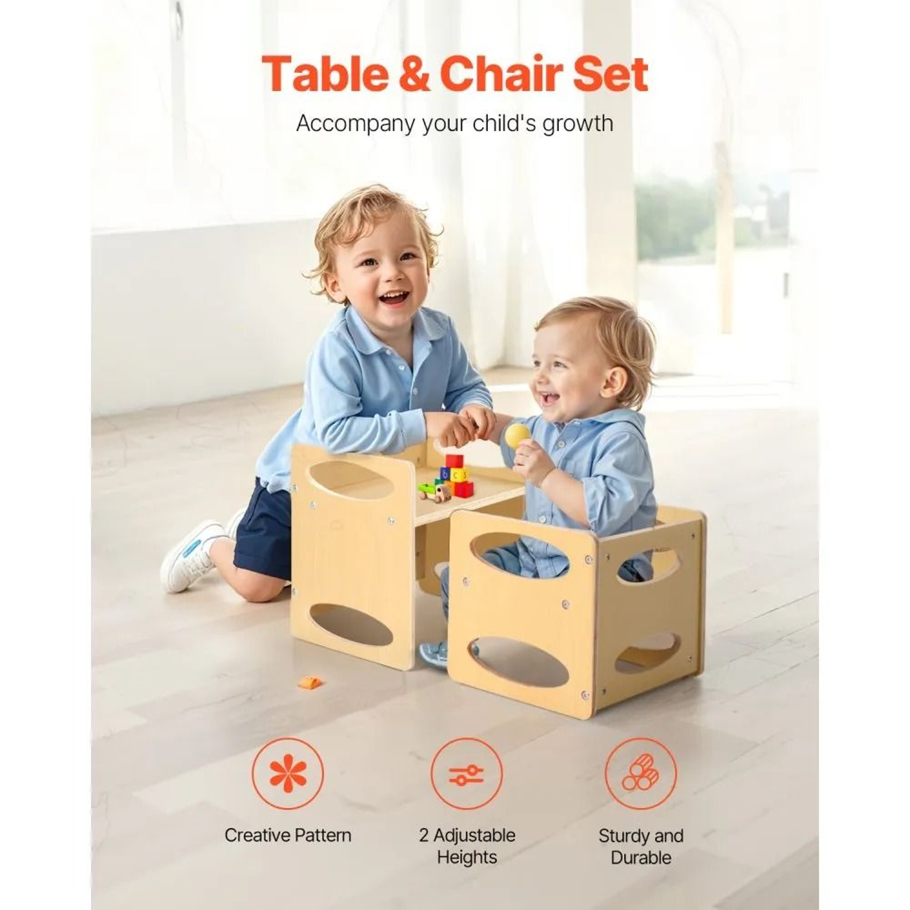 Montessori Weaning Table And Chair Set With Adjustable Height For Toddlers 1