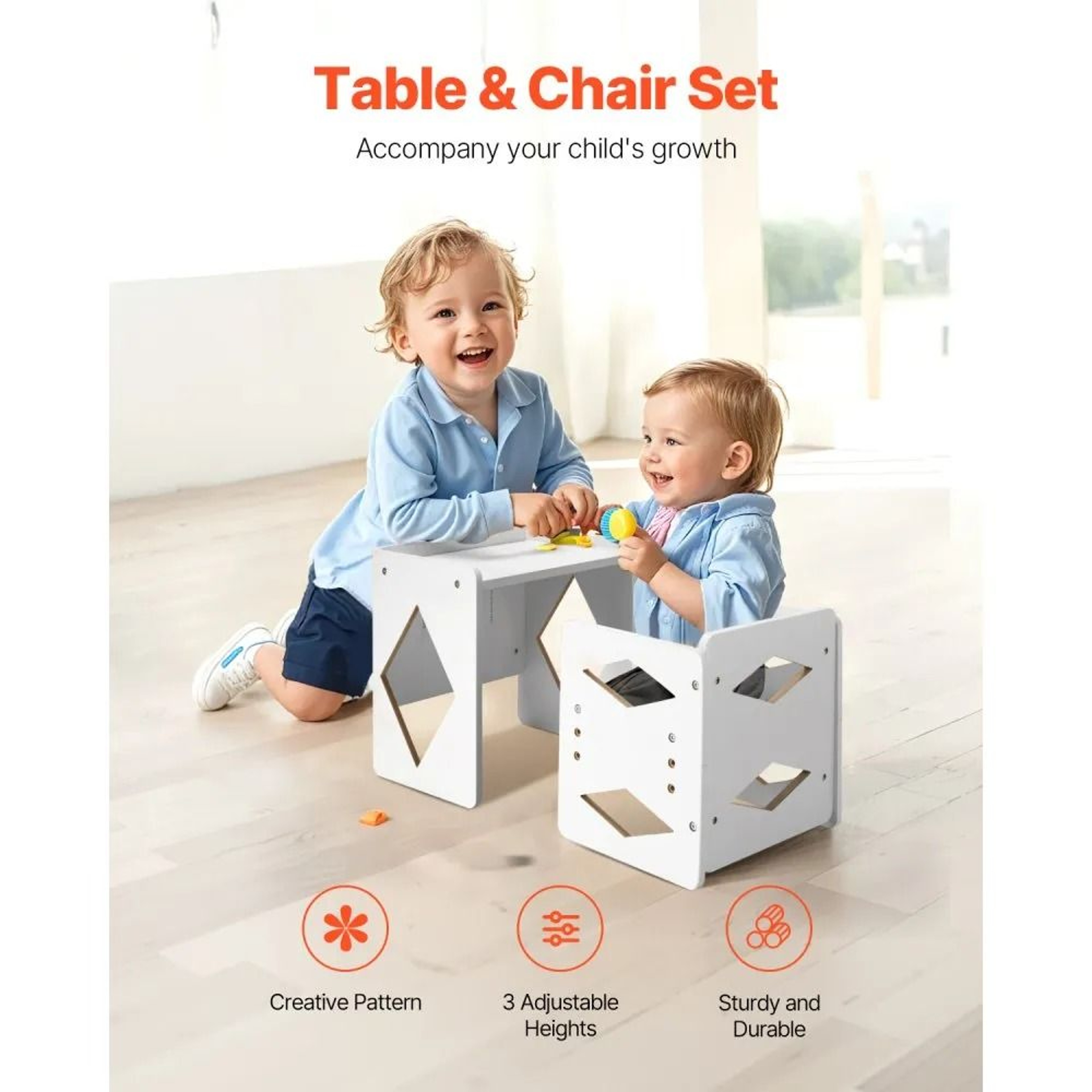 Montessori Weaning Table And Chair Set With 3 Adjustable Heights For Toddlers 1