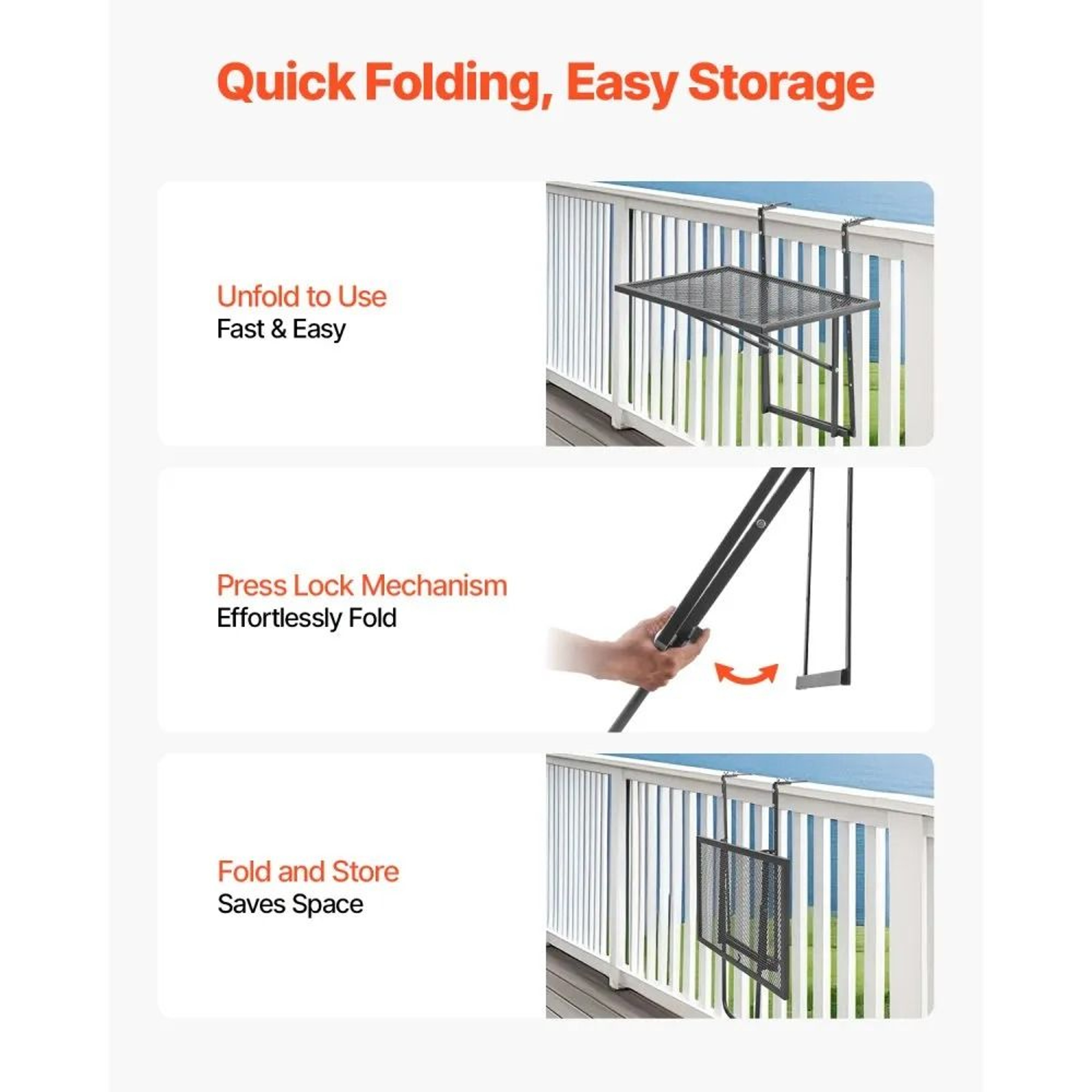 Folding Balcony Railing Table With 5 Adjustable Heights And Stainless Steel Frame 3