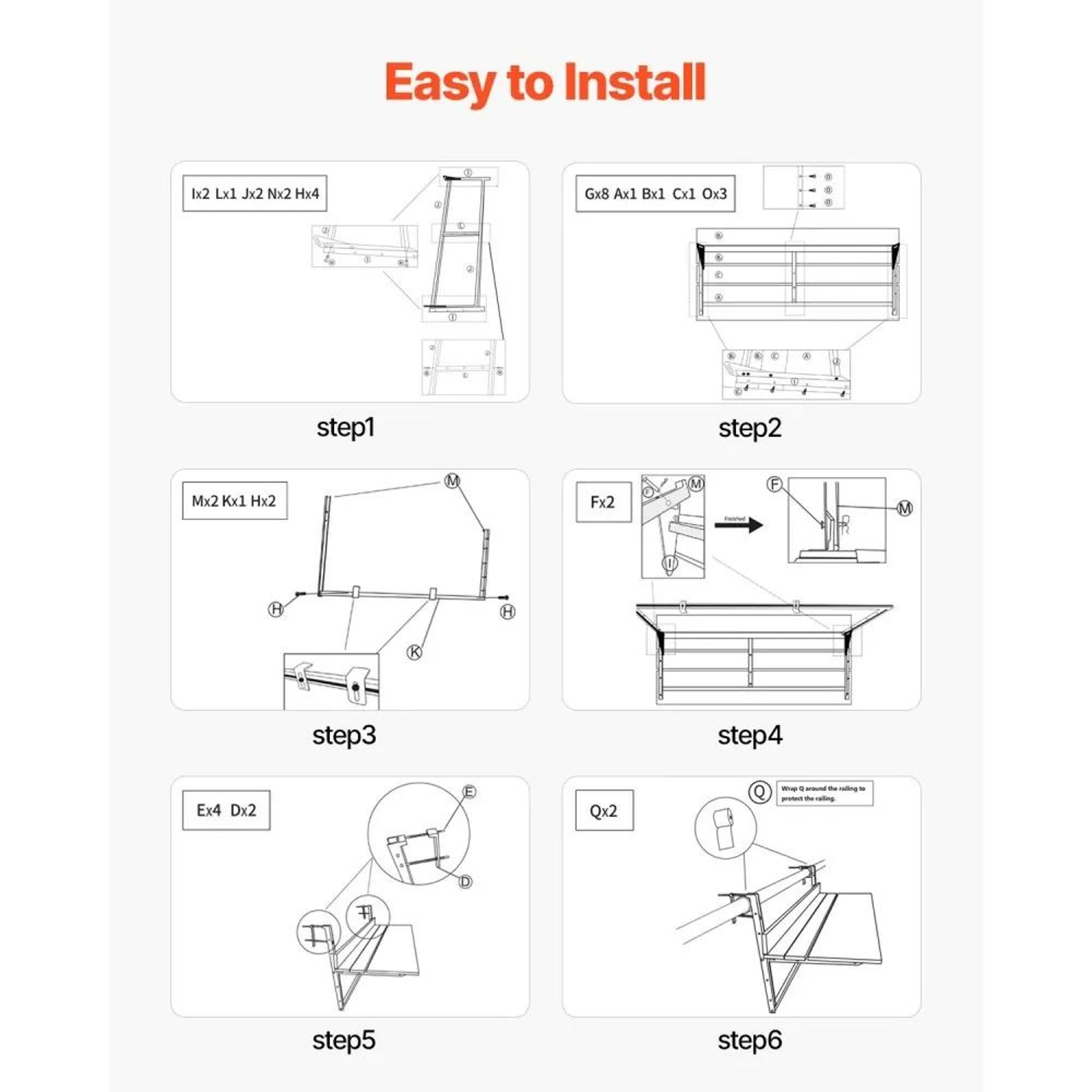 Folding Balcony Railing Table With 5 Adjustable Heights And 50 Lb Capacity 5