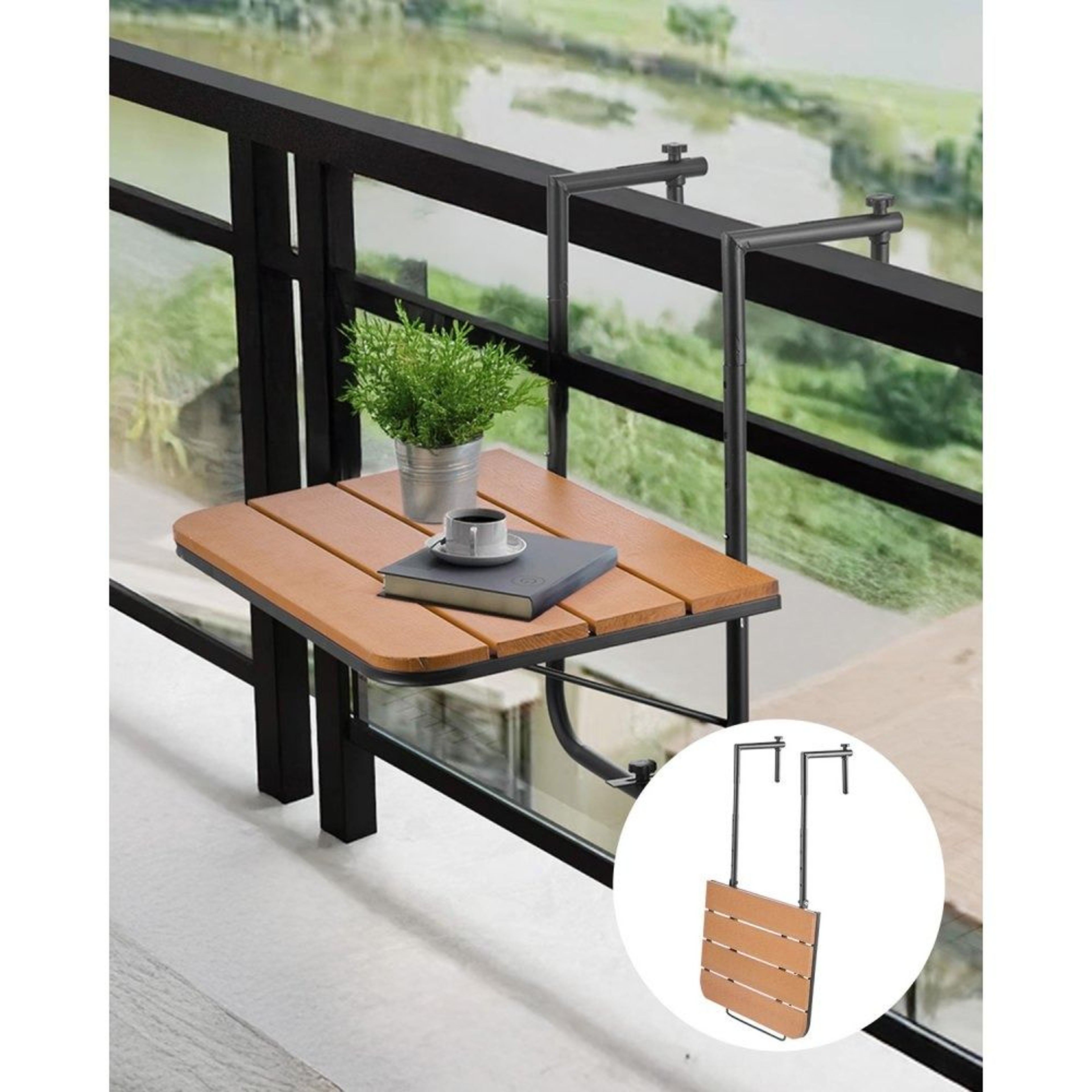 Folding Balcony Railing Table With 4 Adjustable Heights And RustResistant Brackets 0