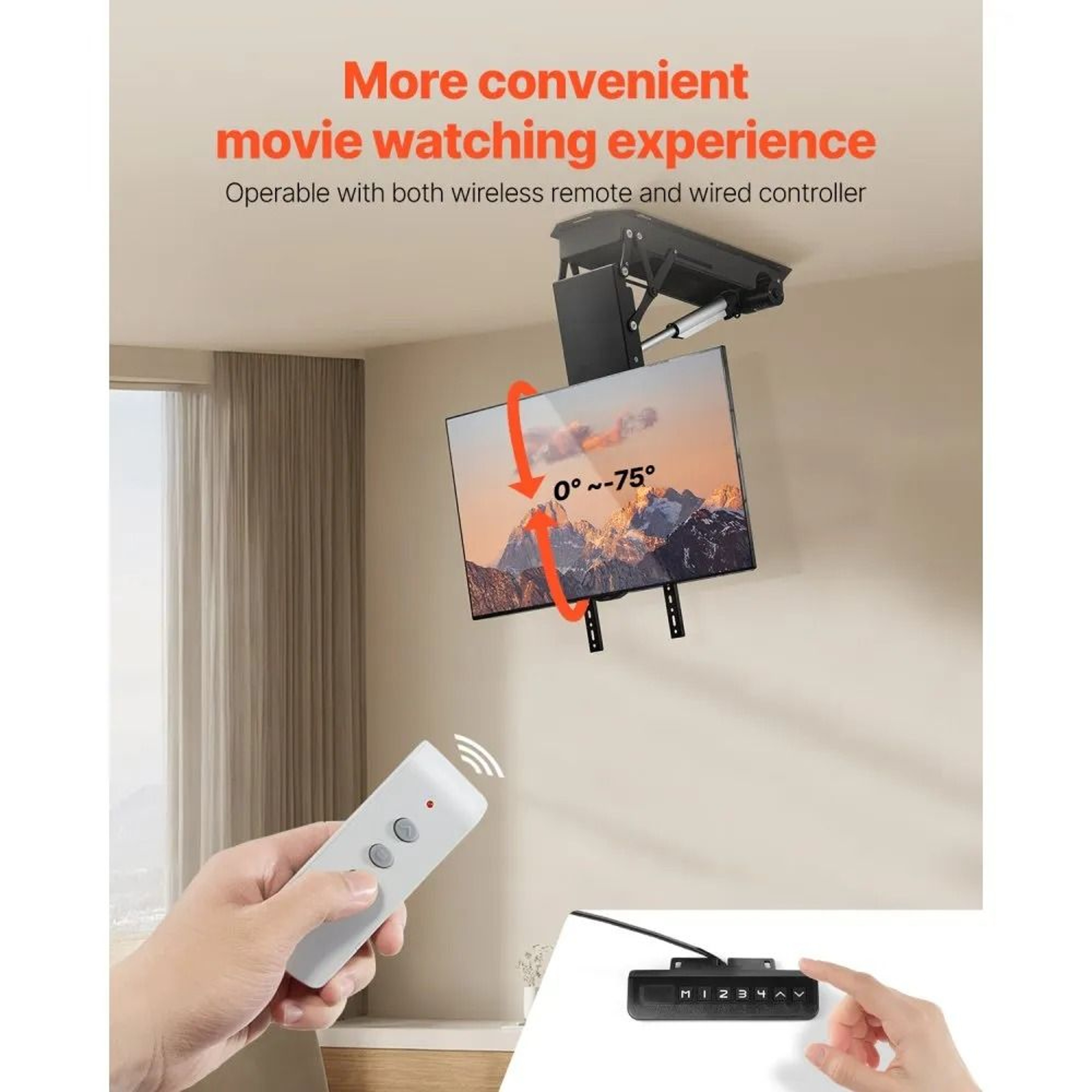 Motorized Ceiling TV Mount For 3270 Inch TVs With Remote Control And Adjustable Height 3