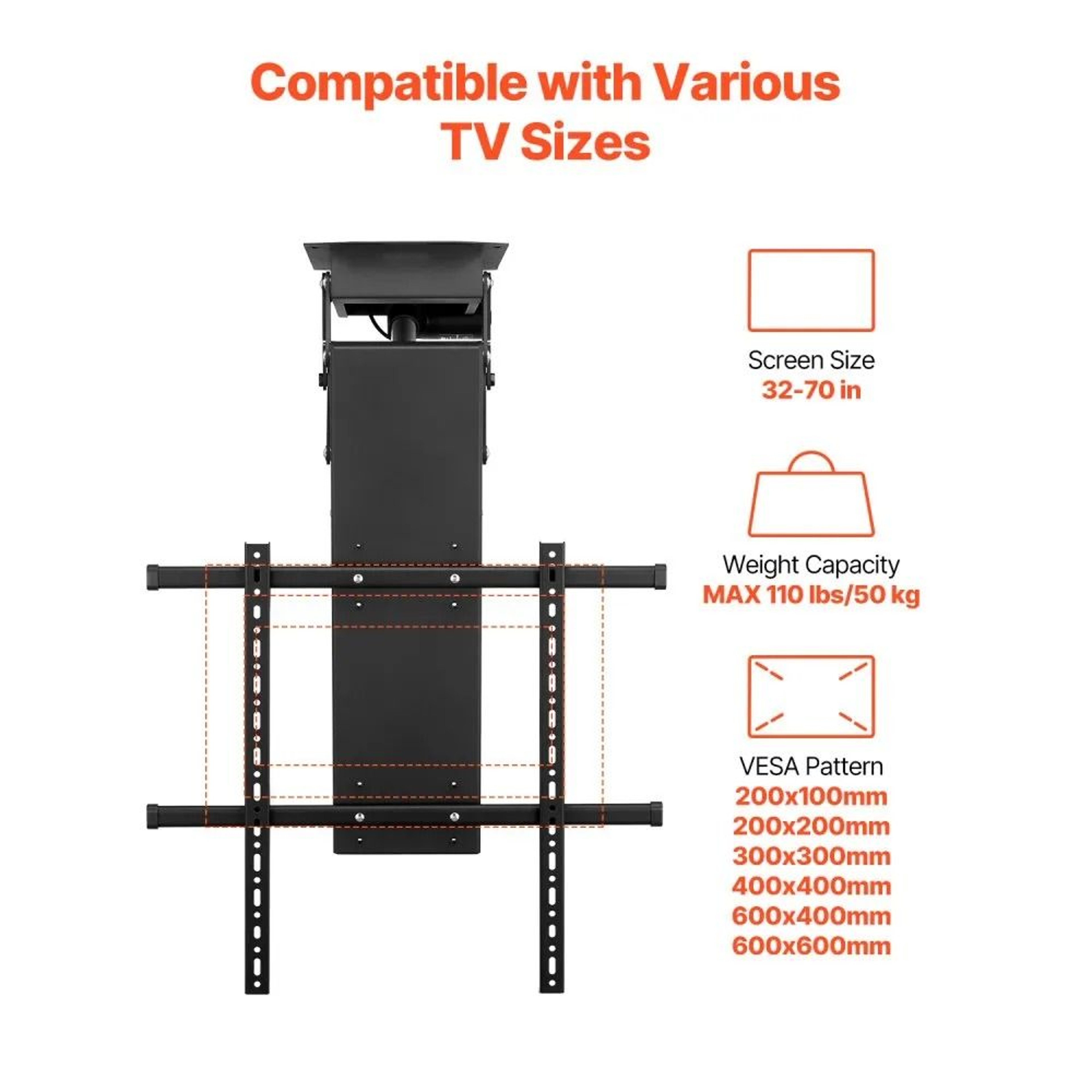 Motorized Ceiling TV Mount For 3270 Inch TVs With Remote Control And Adjustable Height 6