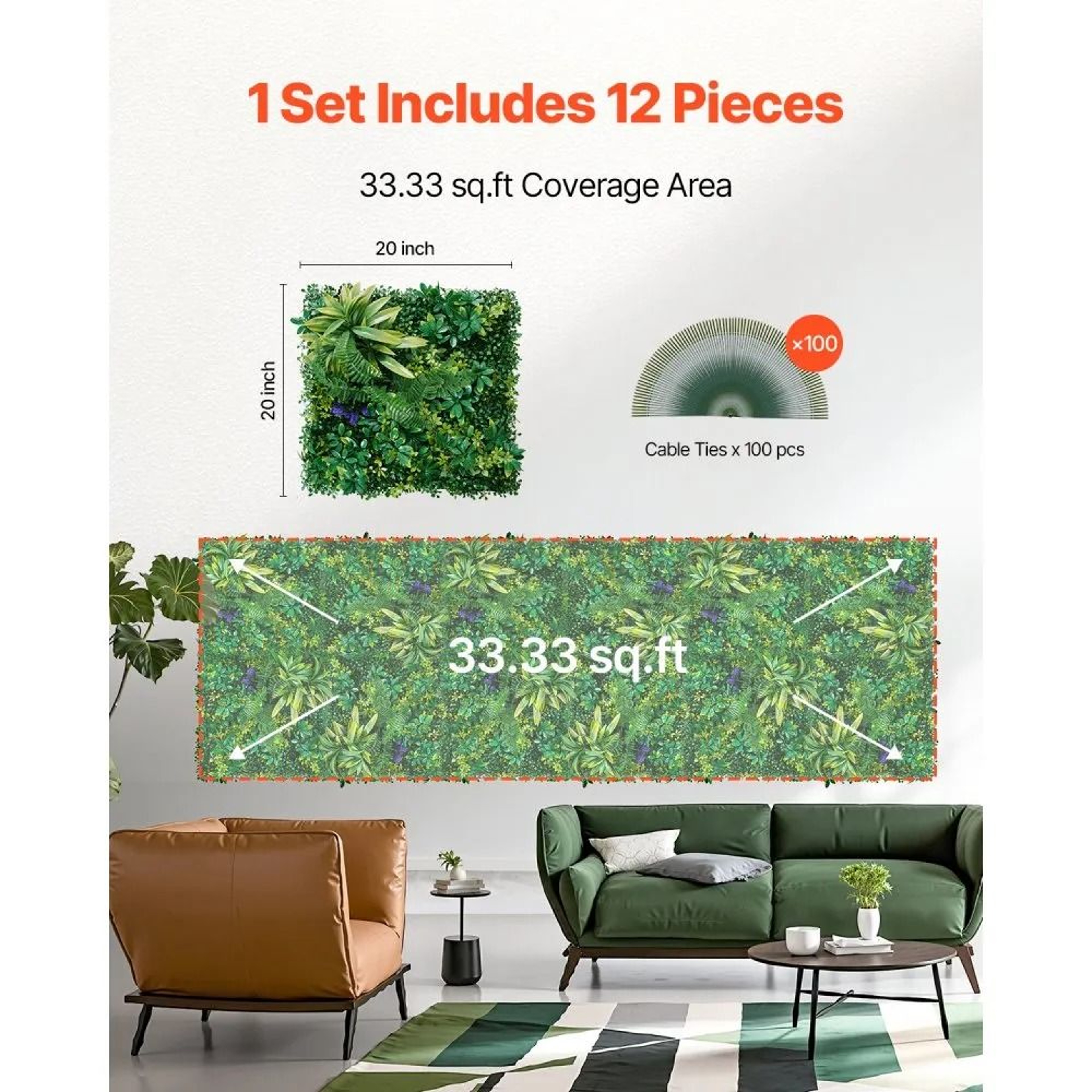 Artificial Grass Wall Panels 12Pack 20 X 20 Inch Faux Greenery Privacy Hedge 2