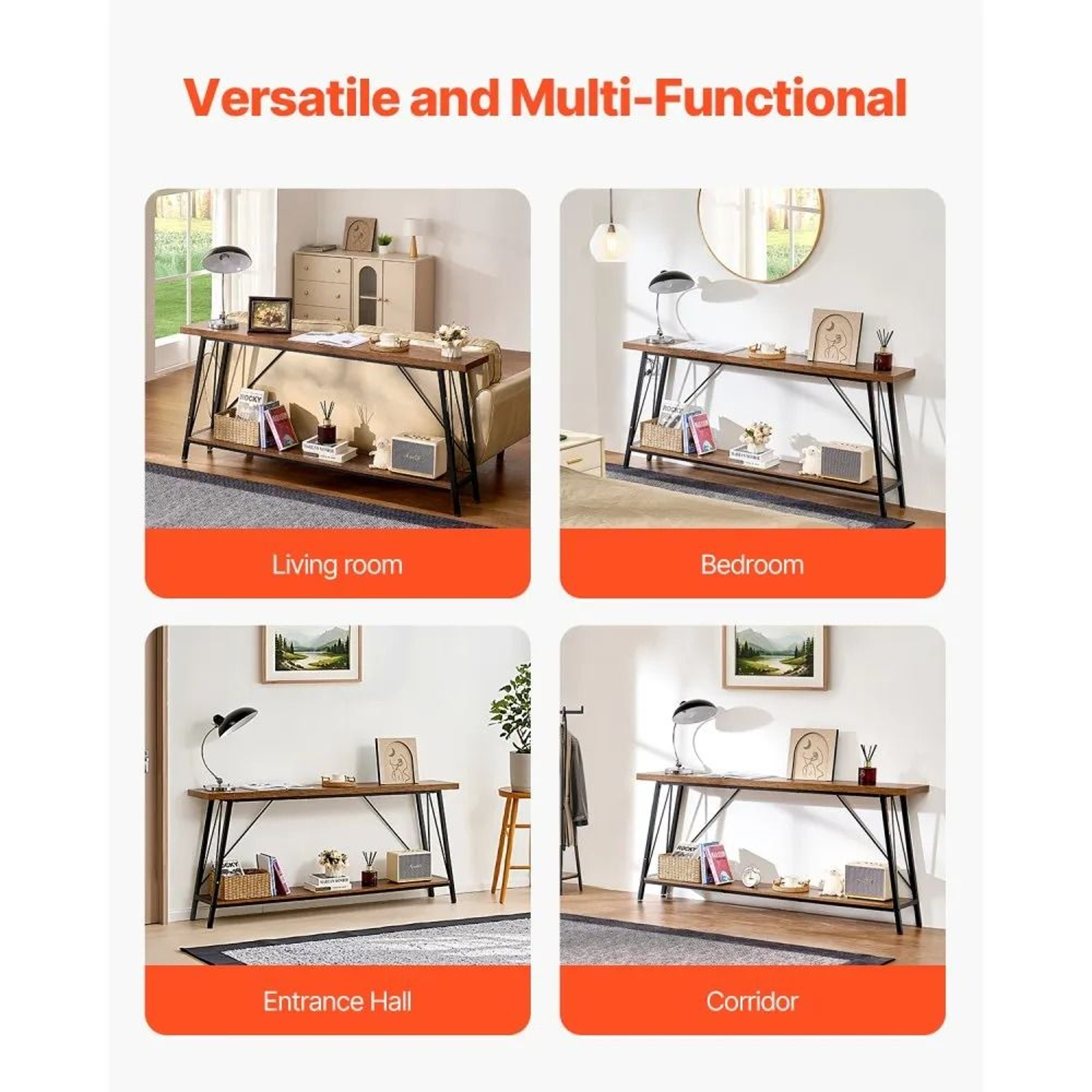 709 Inch Narrow Console Sofa Table With 2Tier Storage And Metal Frame 5