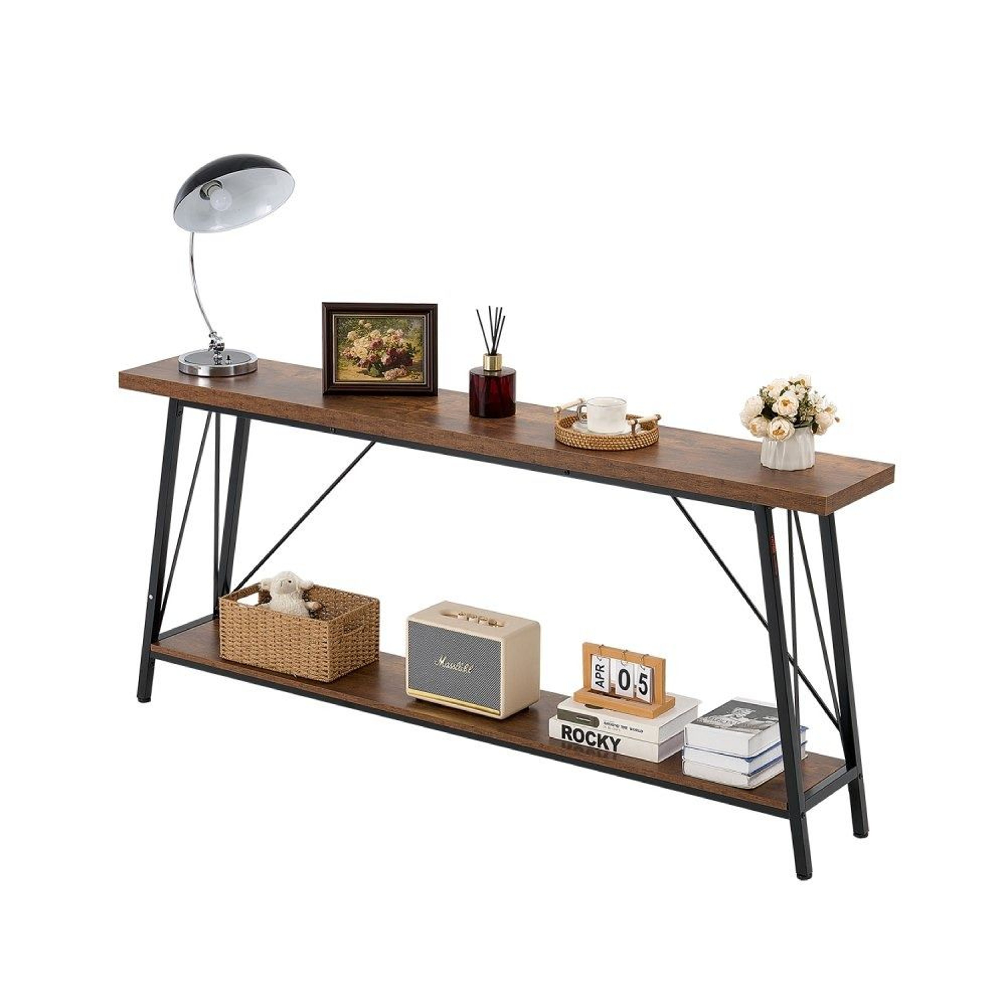 709 Inch Narrow Console Sofa Table With 2Tier Storage And Metal Frame 7