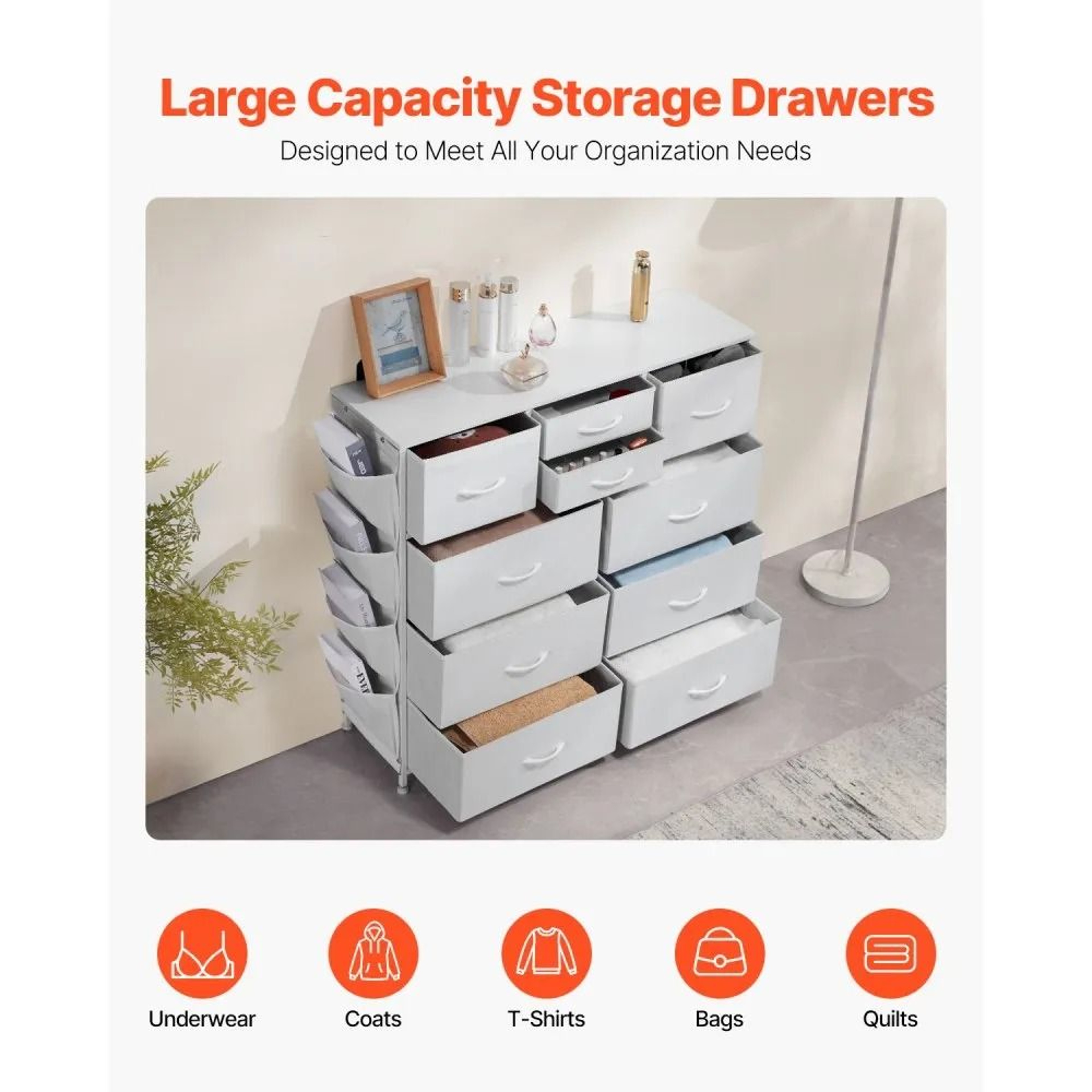 10 Drawer Fabric Dresser With Steel Frame And Storage Bins For Bedroom And Closet 5