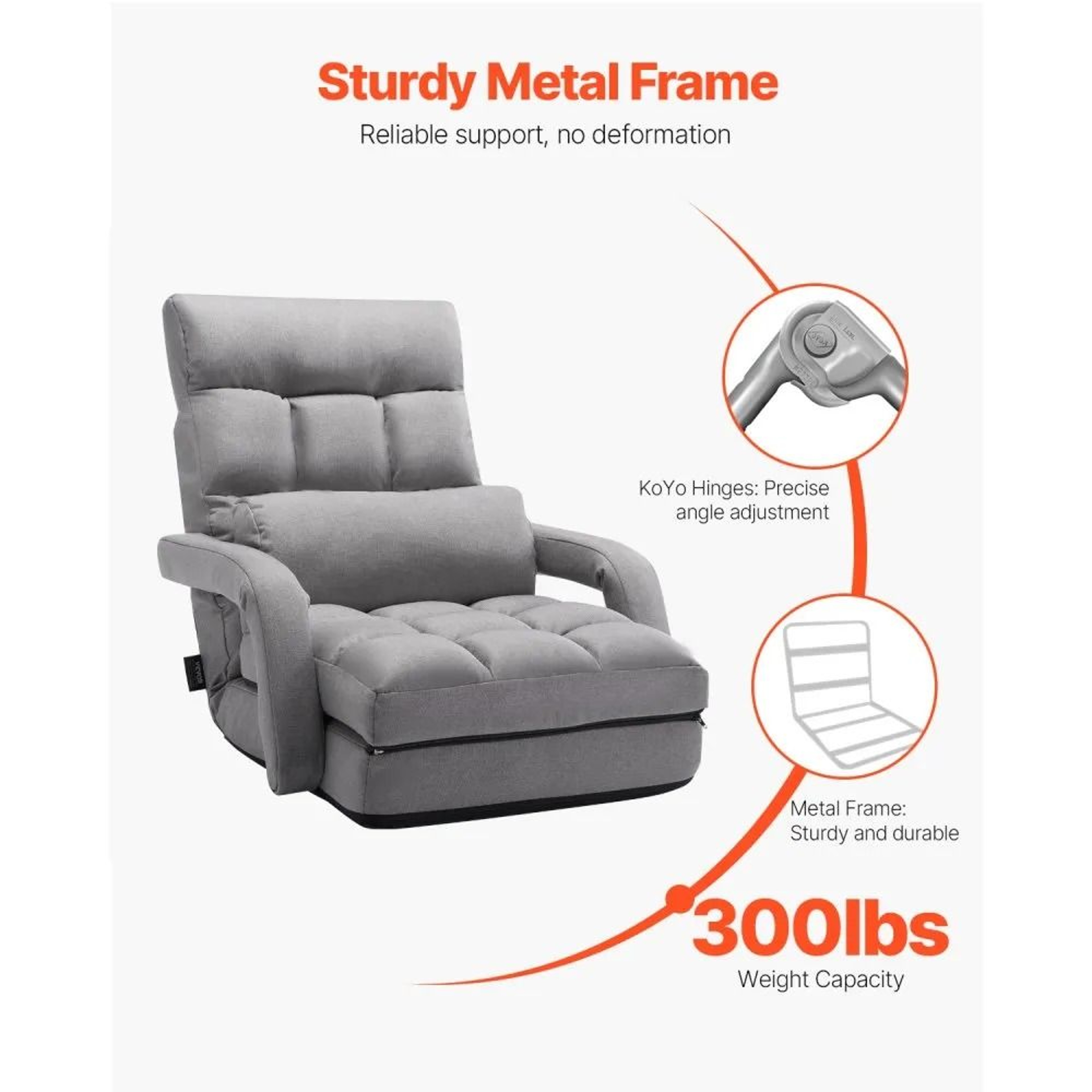 Adjustable Floor Gaming Chair With 5 Reclining Positions And Foldable Sofa Bed Design 2