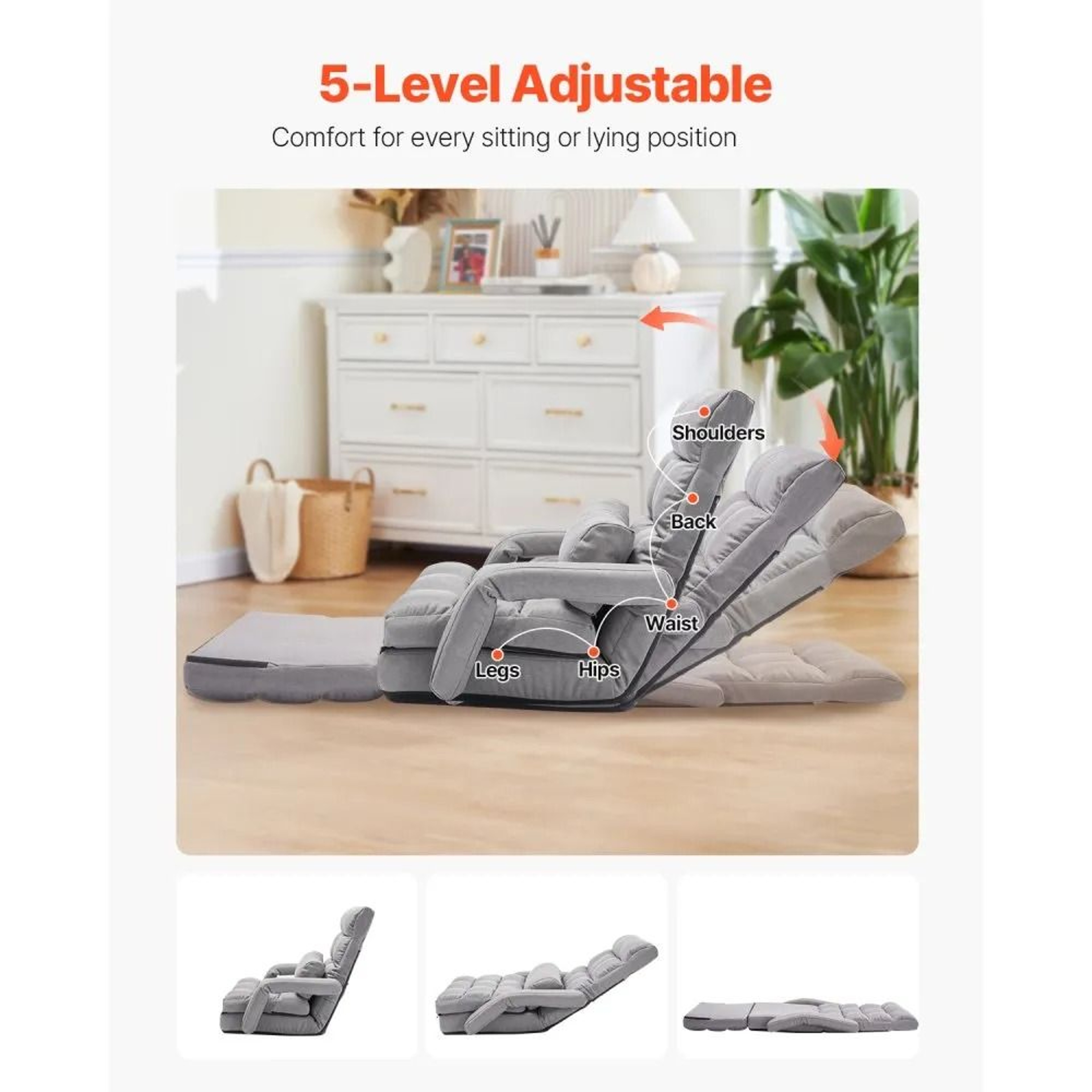 Adjustable Floor Gaming Chair With 5 Reclining Positions And Foldable Sofa Bed Design 4