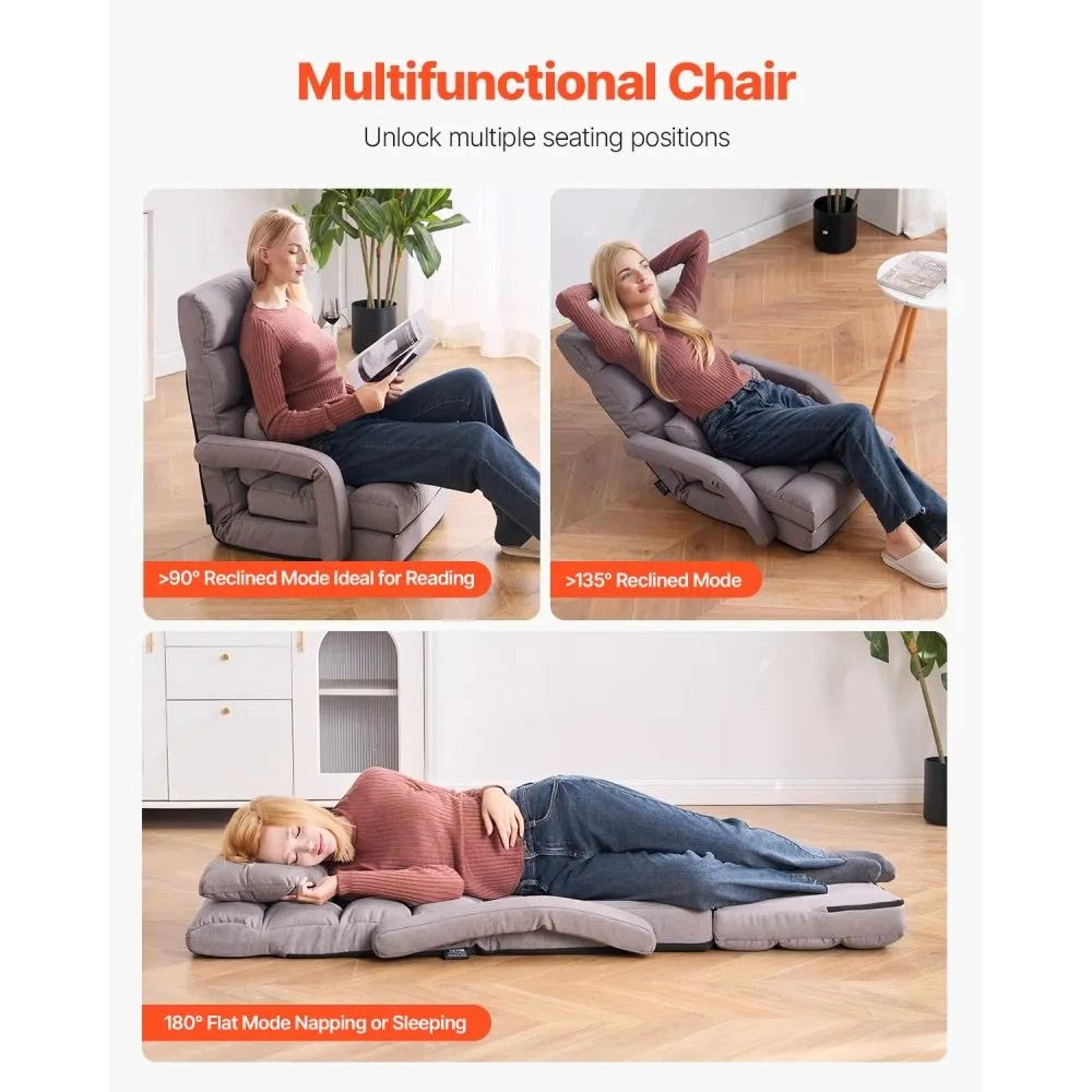 Adjustable Floor Gaming Chair With 5 Reclining Positions And Foldable Sofa Bed Design 5