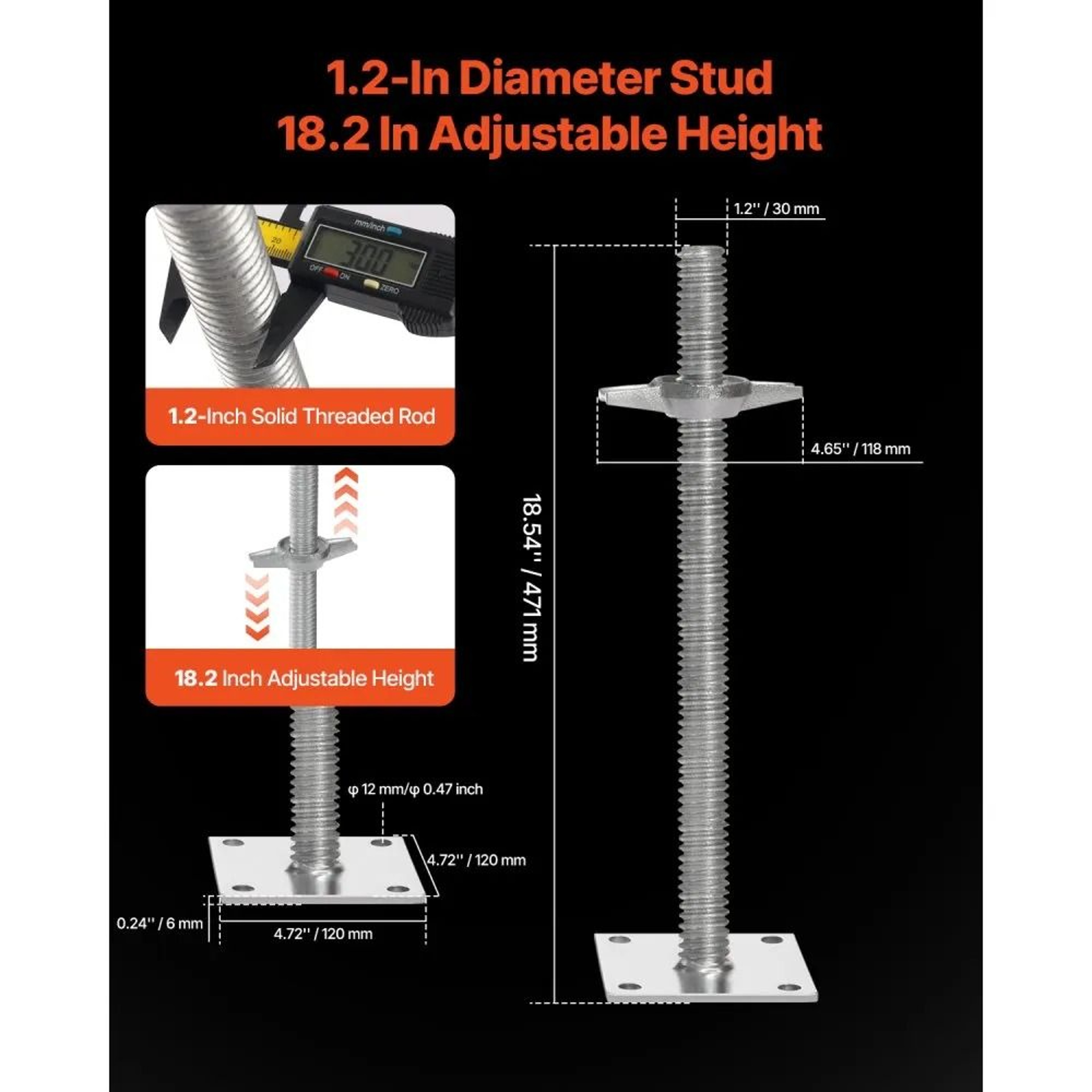 4Pack Adjustable Scaffold Leveling Jacks With 182Inch Height And 3307 Lb Load Capacity 5
