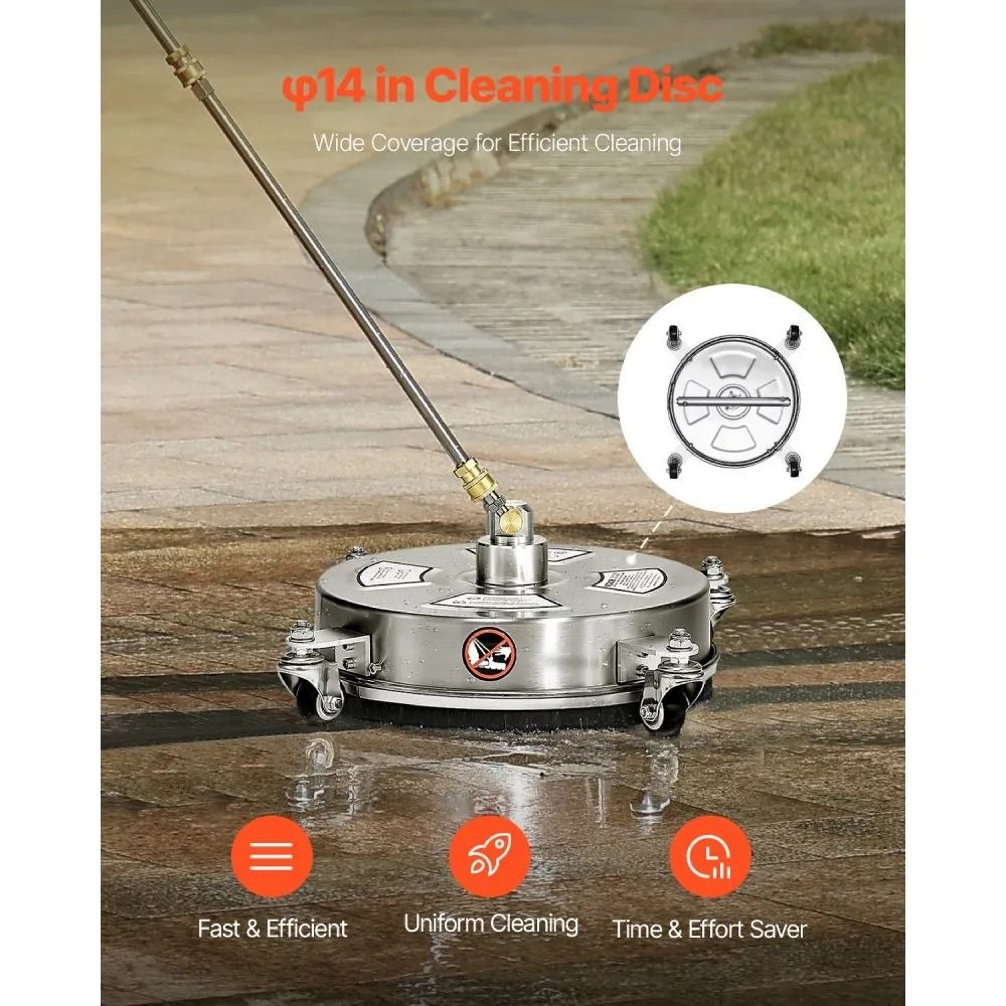 14Inch Stainless Steel Pressure Washer Surface Cleaner With 4 Wheels And 4000 PSI 4