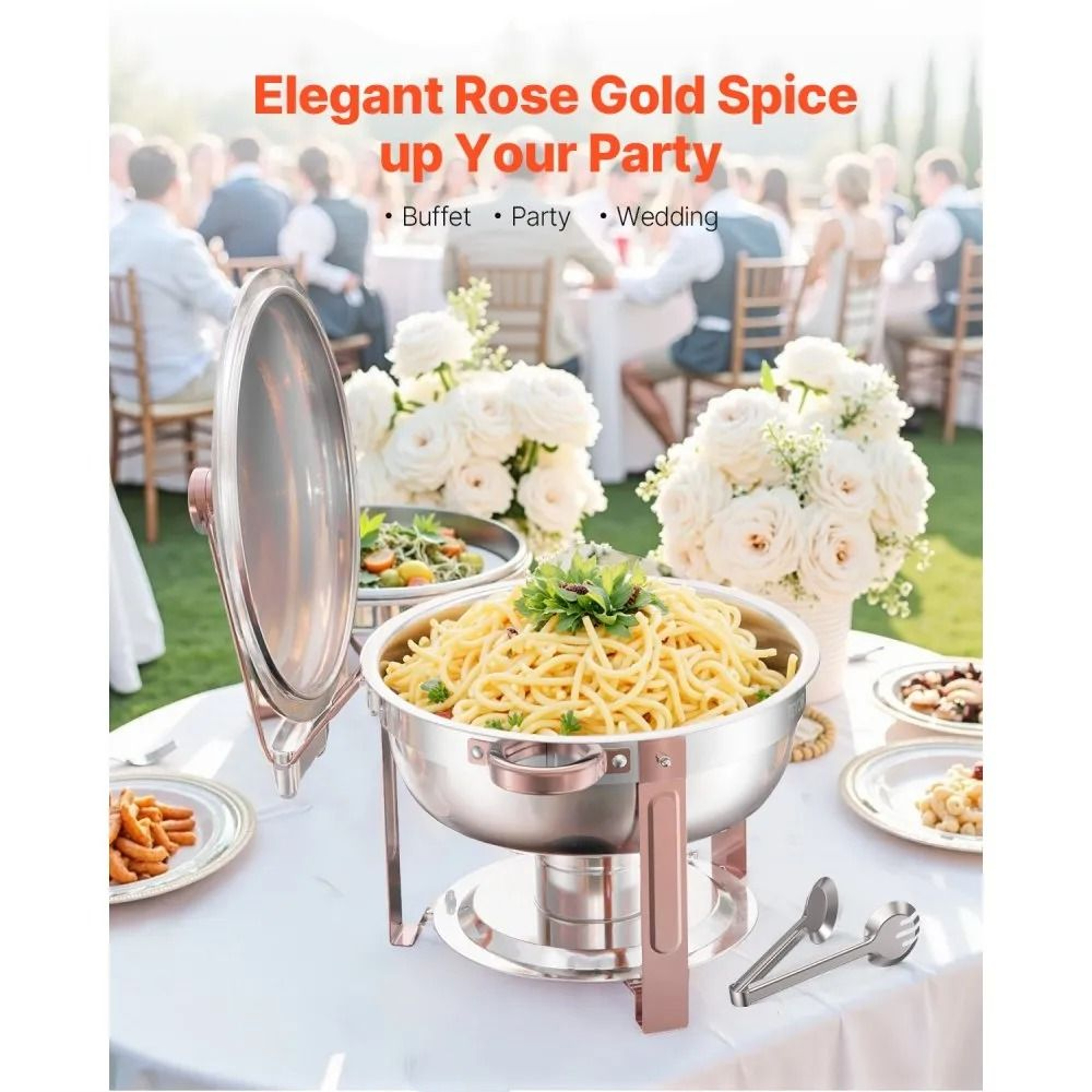 Chafing Dish Buffet Set 5 Qt Stainless Steel Food Warmers 4 Pack In Rose Gold 3