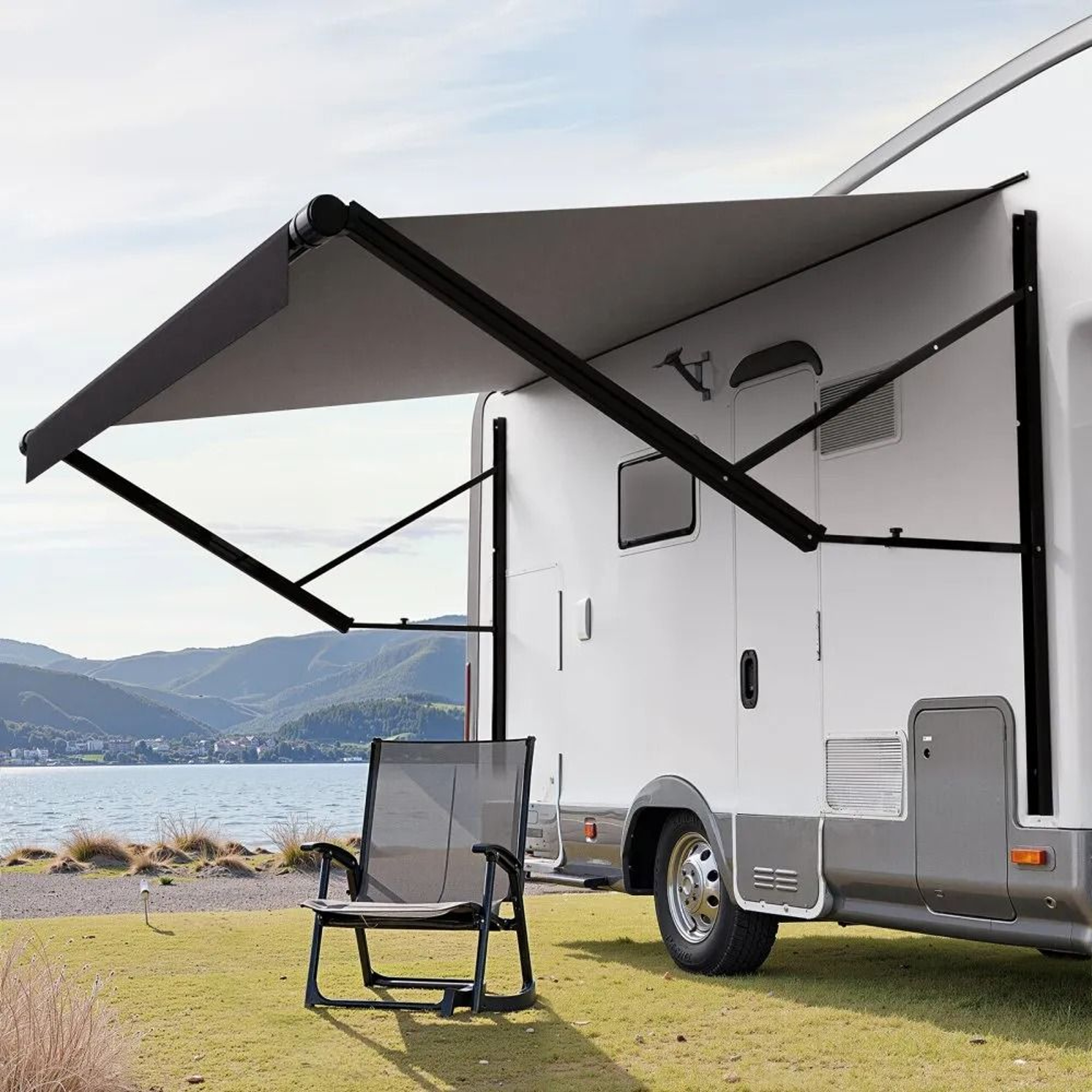 18 Ft Motorized RV Retractable Awning With Aluminum Alloy Frame Black Fade 6