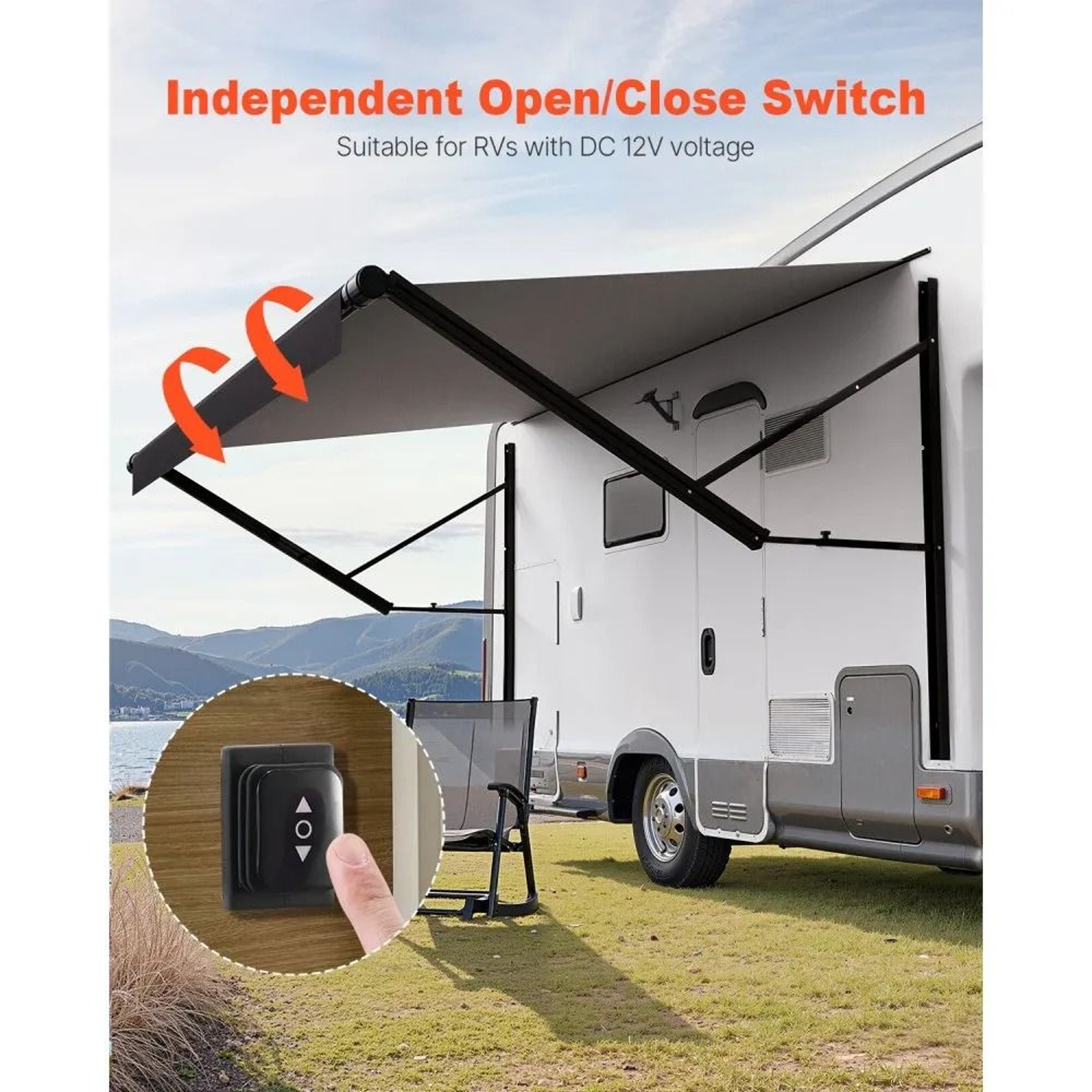18 Ft Motorized RV Retractable Awning With Aluminum Alloy Frame Black Fade 1