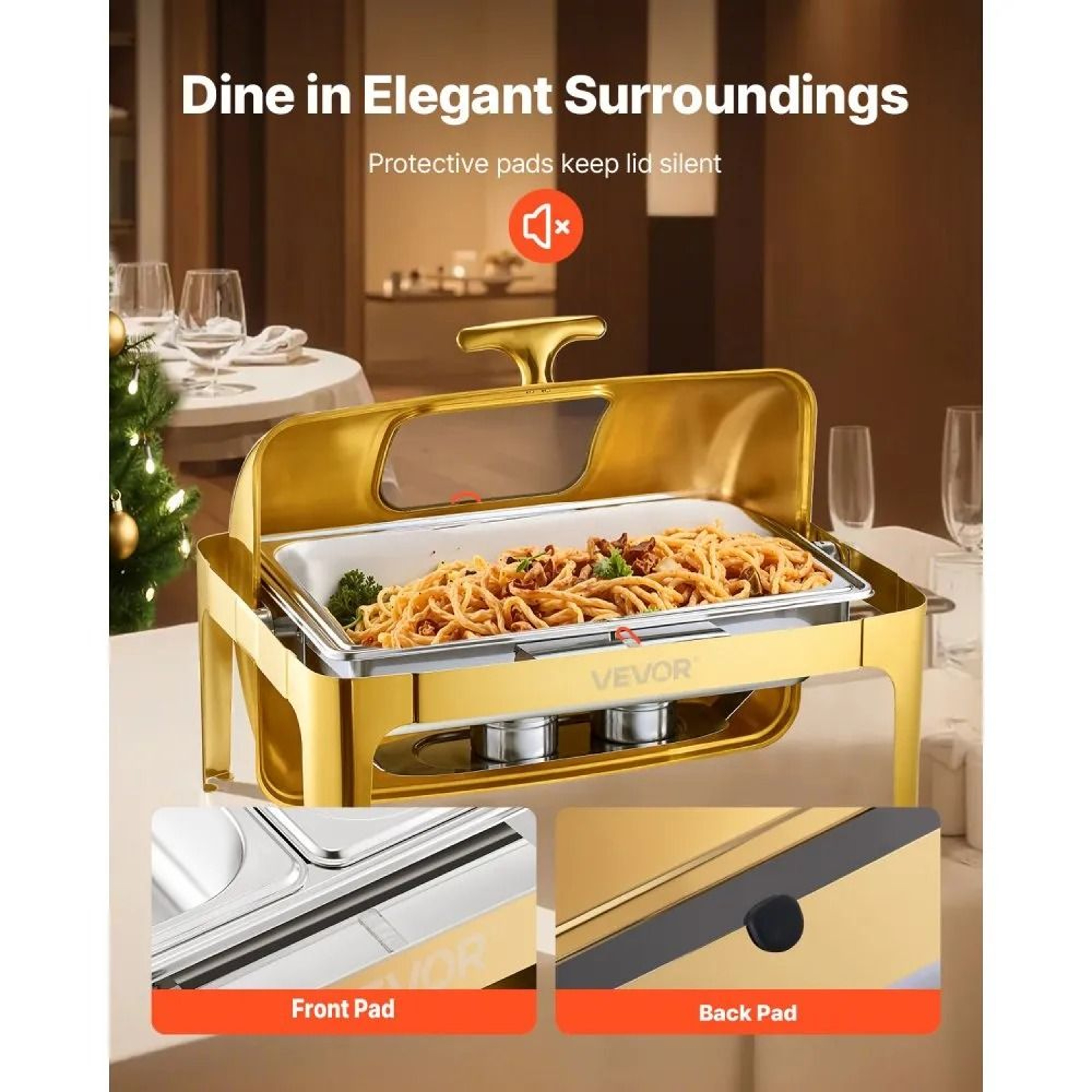 9 Qt Gold Stainless Steel Roll Top Chafing Dish Buffet Warmer Set 4