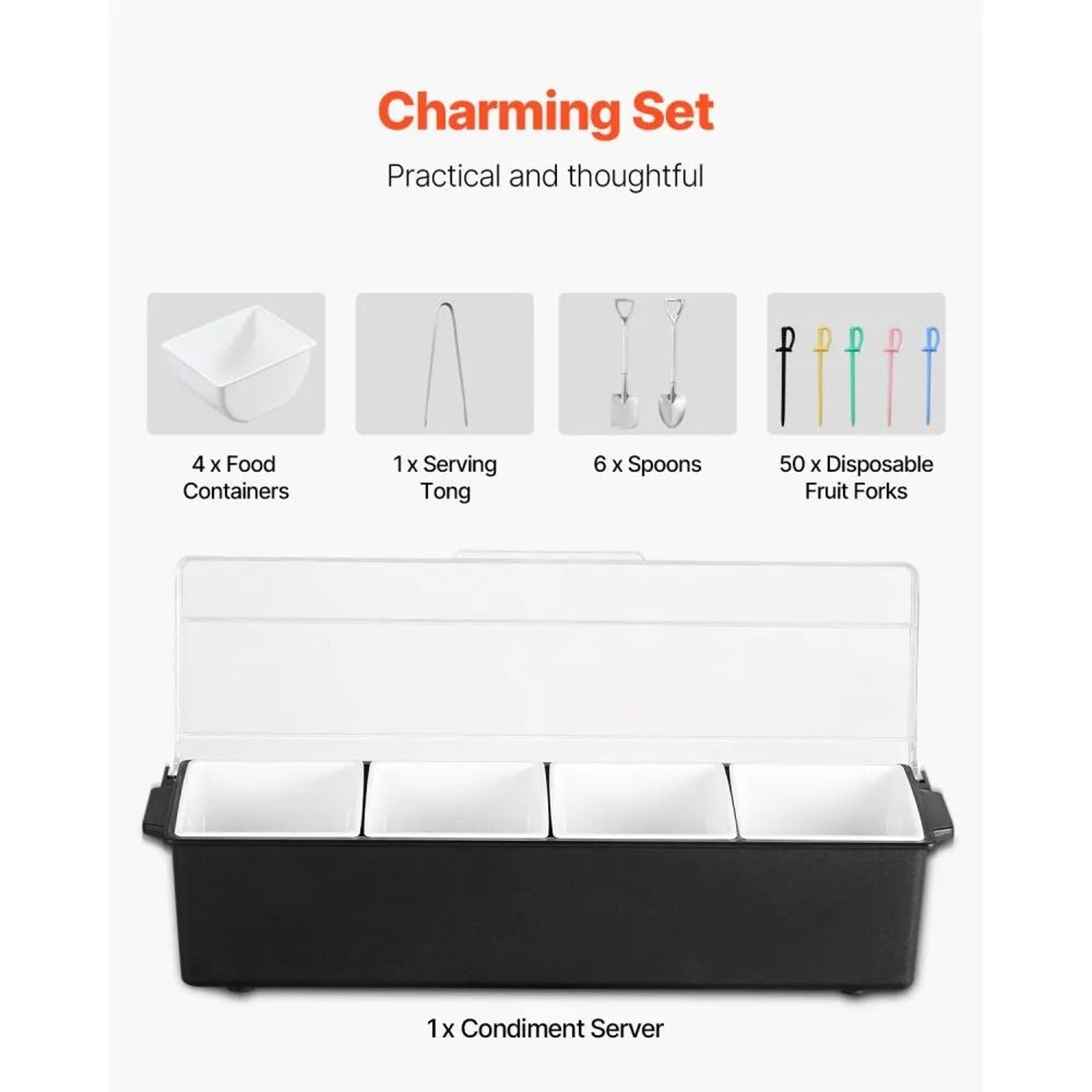 Chilled Condiment Server With 4 Removable Compartments And Ice Cooling Base 5