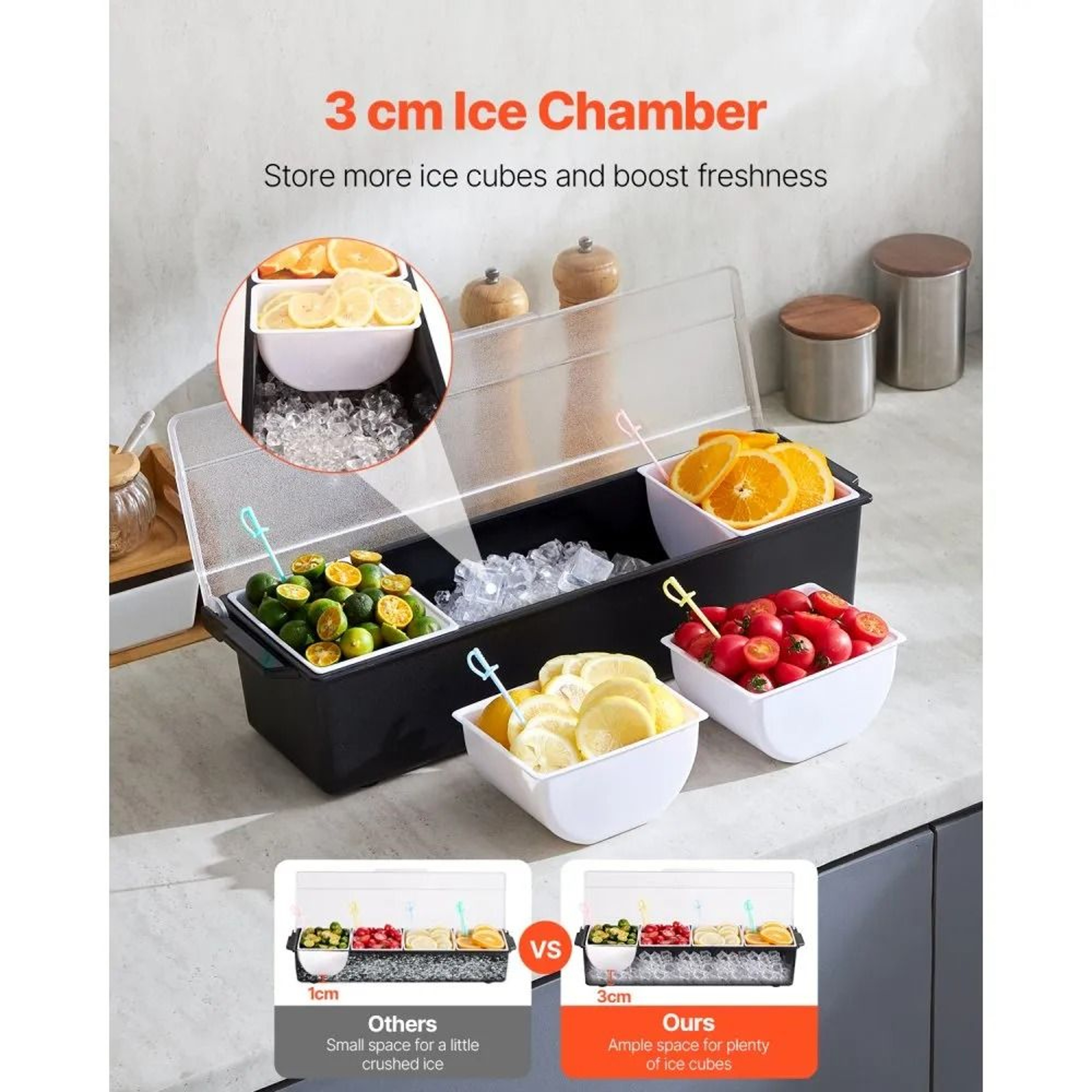 Chilled Condiment Server With 4 Removable Compartments And Ice Cooling Base 1