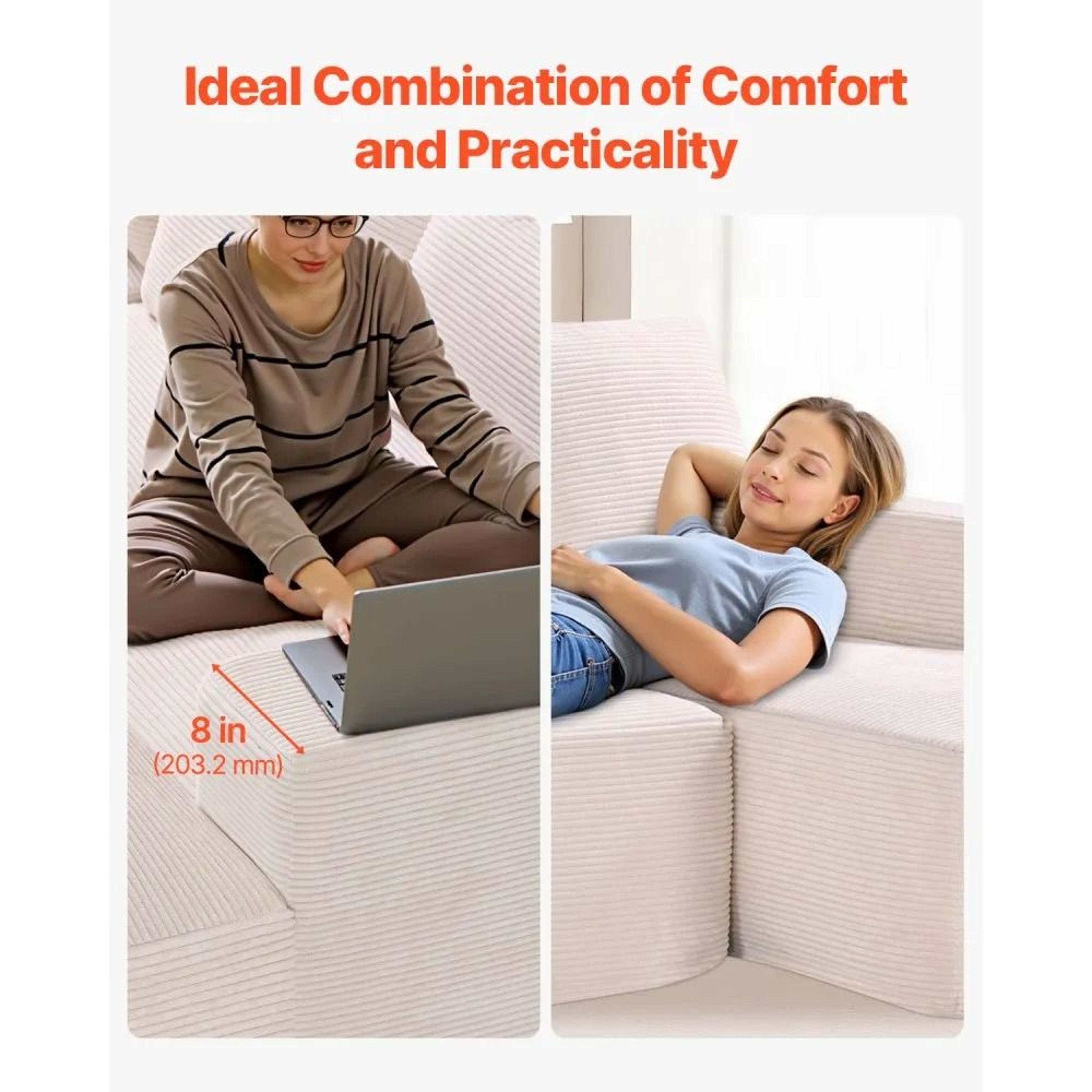 U Shaped Modular Sectional Sofa With Chaise And Soft Corduroy Upholstery 5