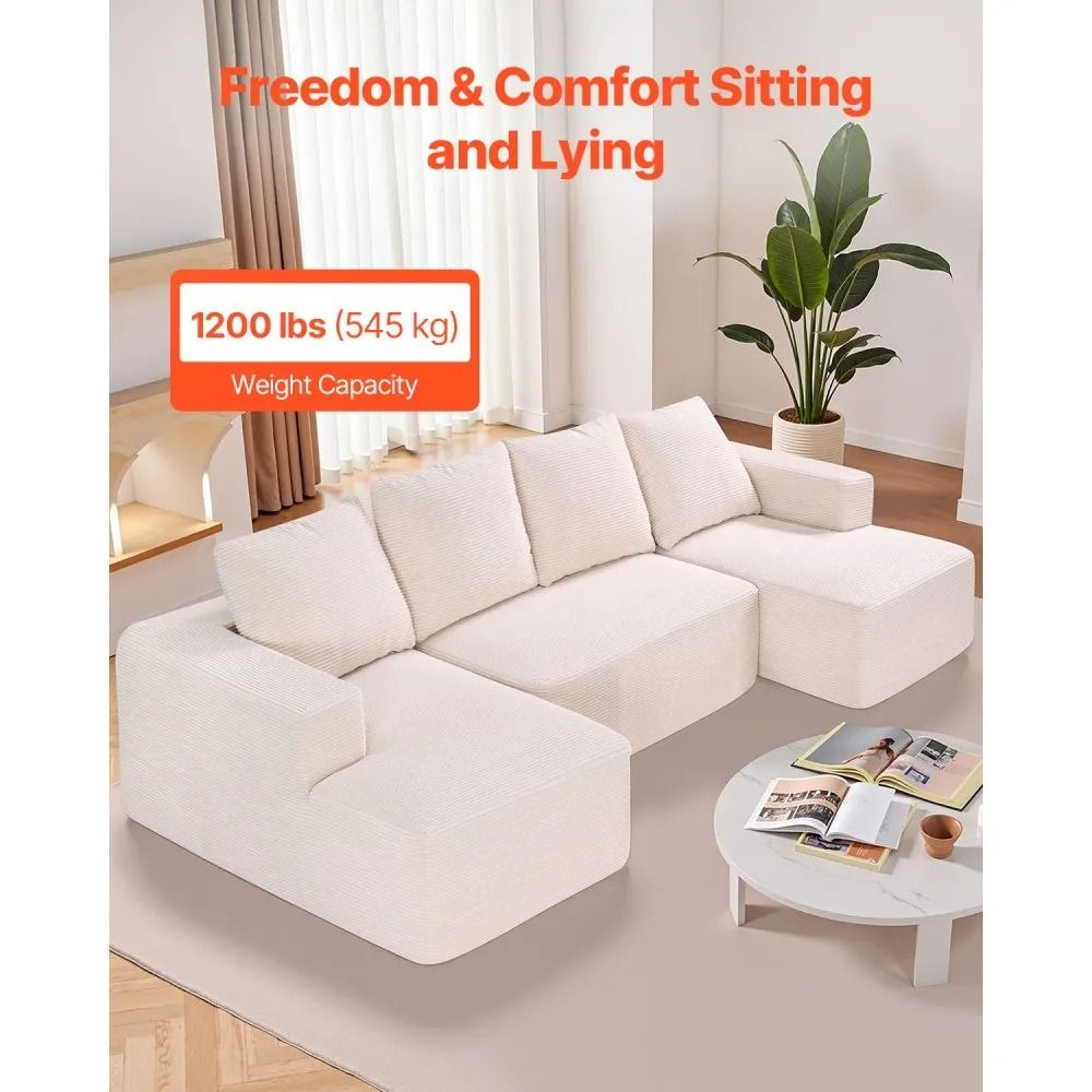 U Shaped Modular Sectional Sofa With Chaise And Soft Corduroy Upholstery 3