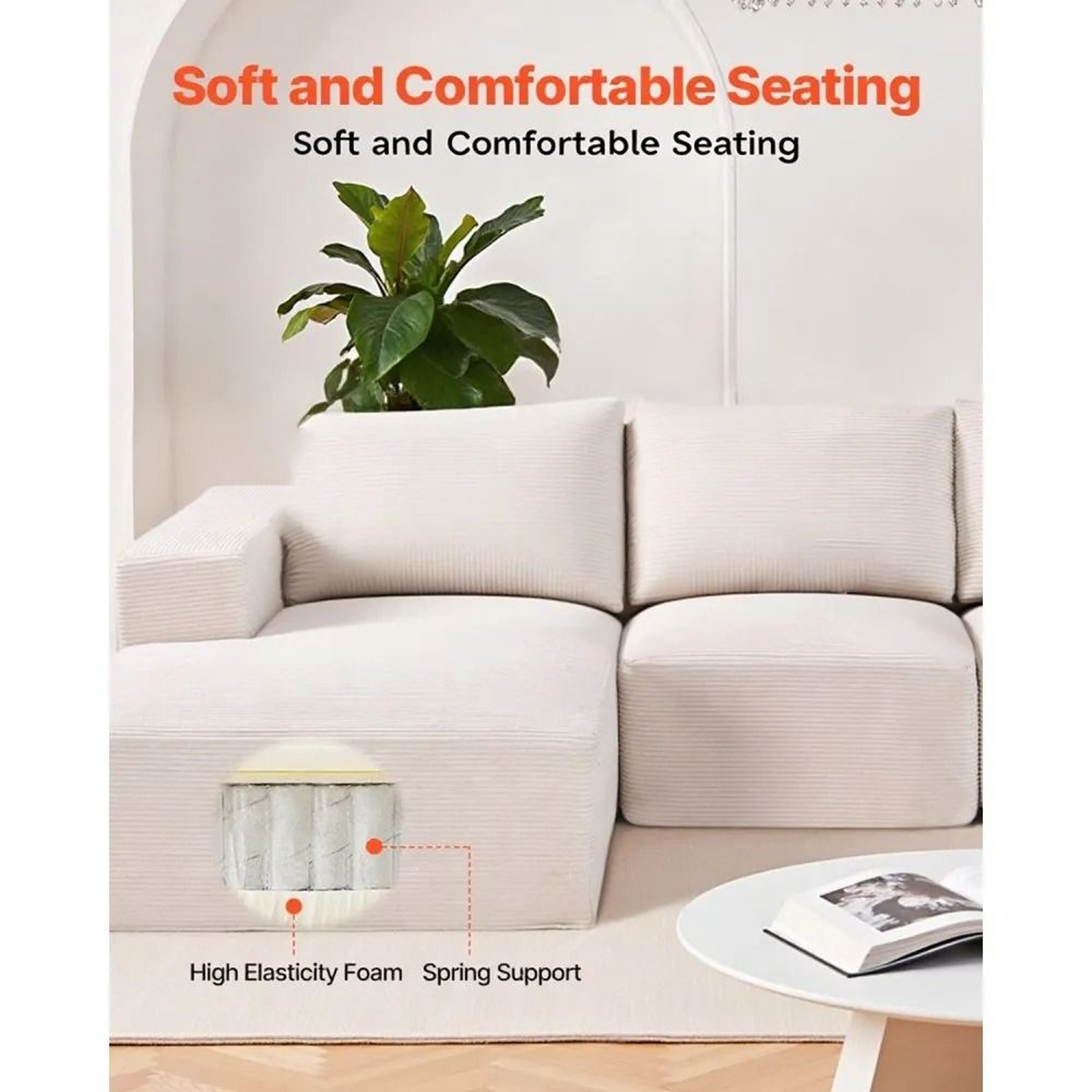 U Shaped Modular Sectional Sofa With Chaise And Soft Corduroy Upholstery 2