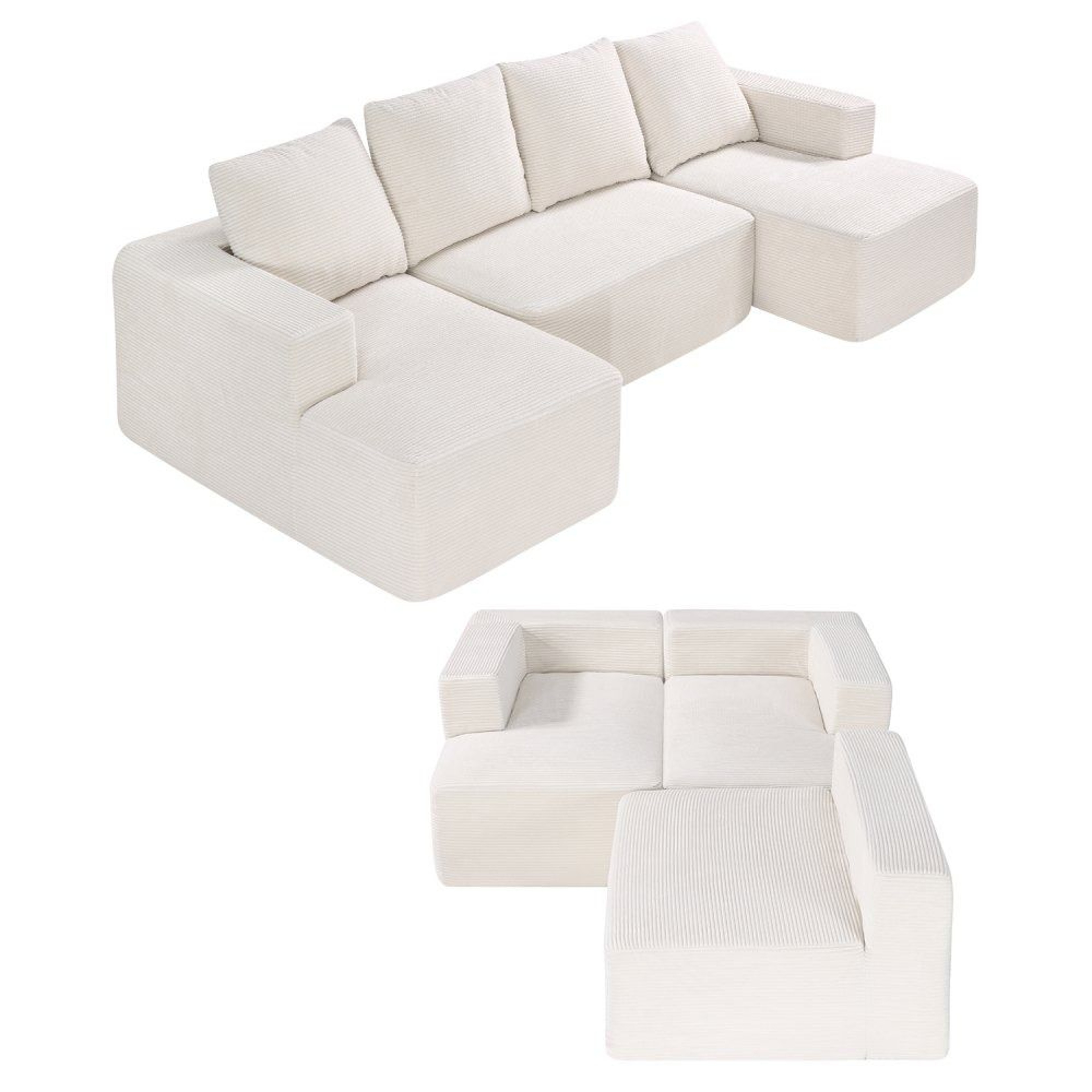 U Shaped Modular Sectional Sofa With Chaise And Soft Corduroy Upholstery 0