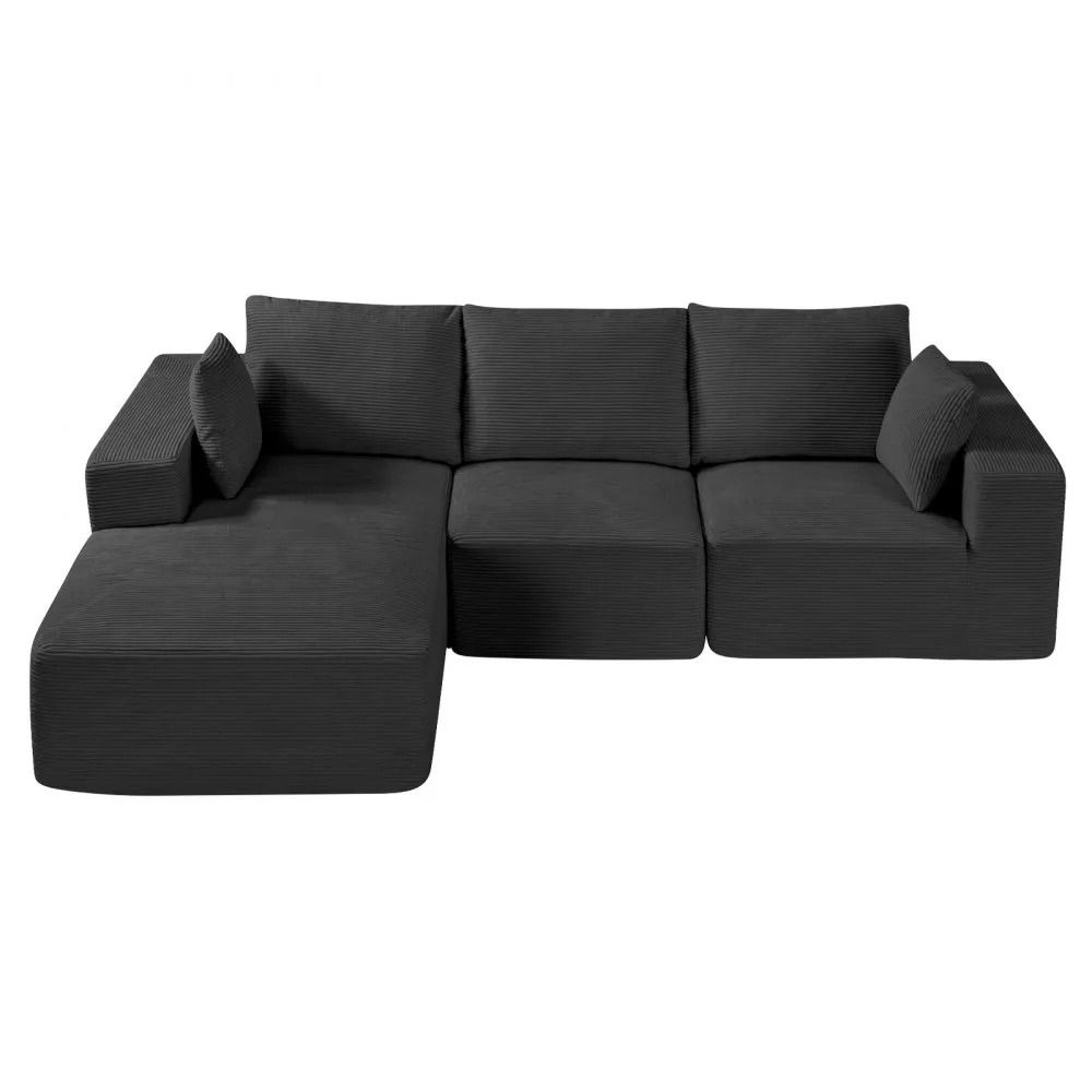 Modular L Shaped Sectional Sofa With Chaise And Black Corduroy Upholstery 7