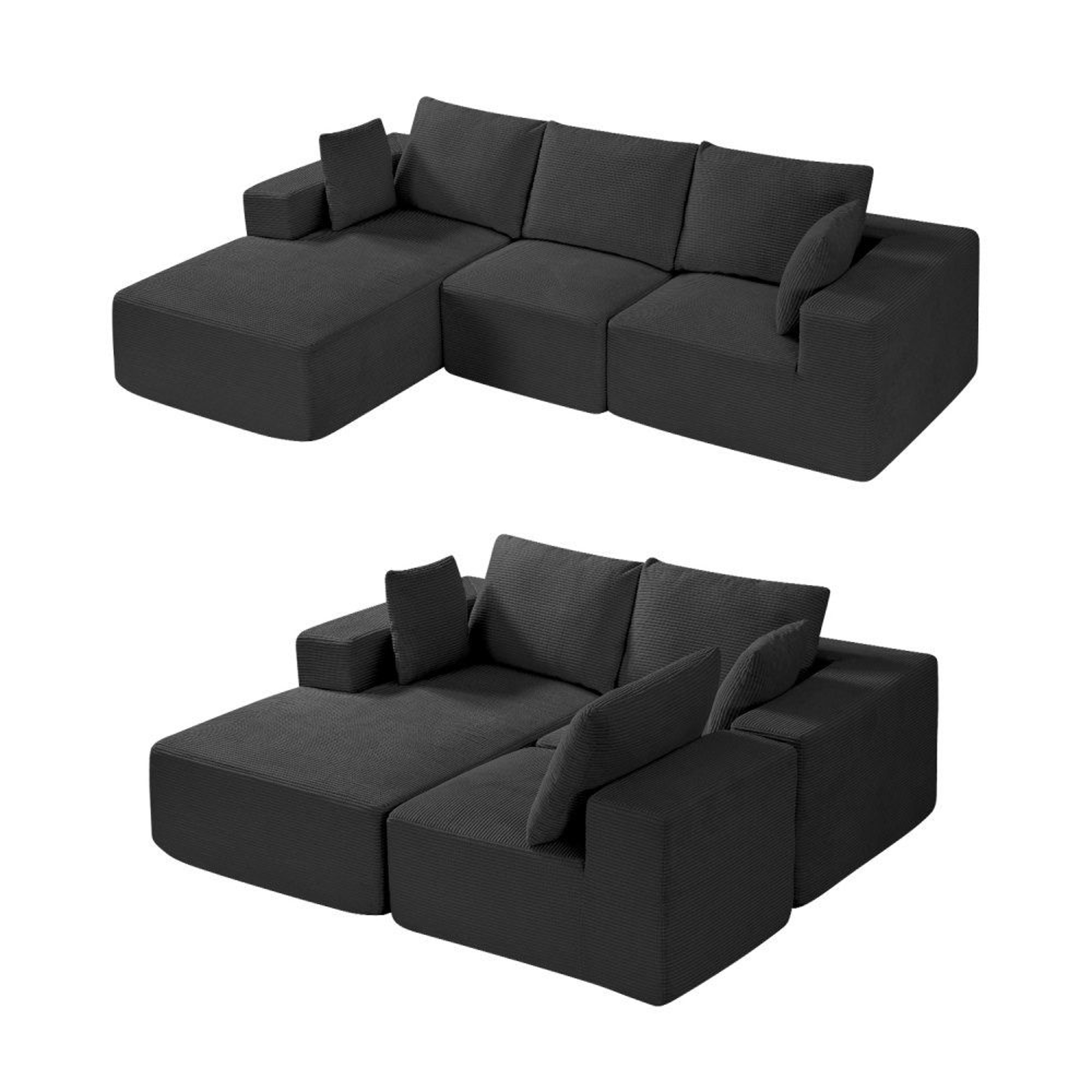 Modular L Shaped Sectional Sofa With Chaise And Black Corduroy Upholstery 0