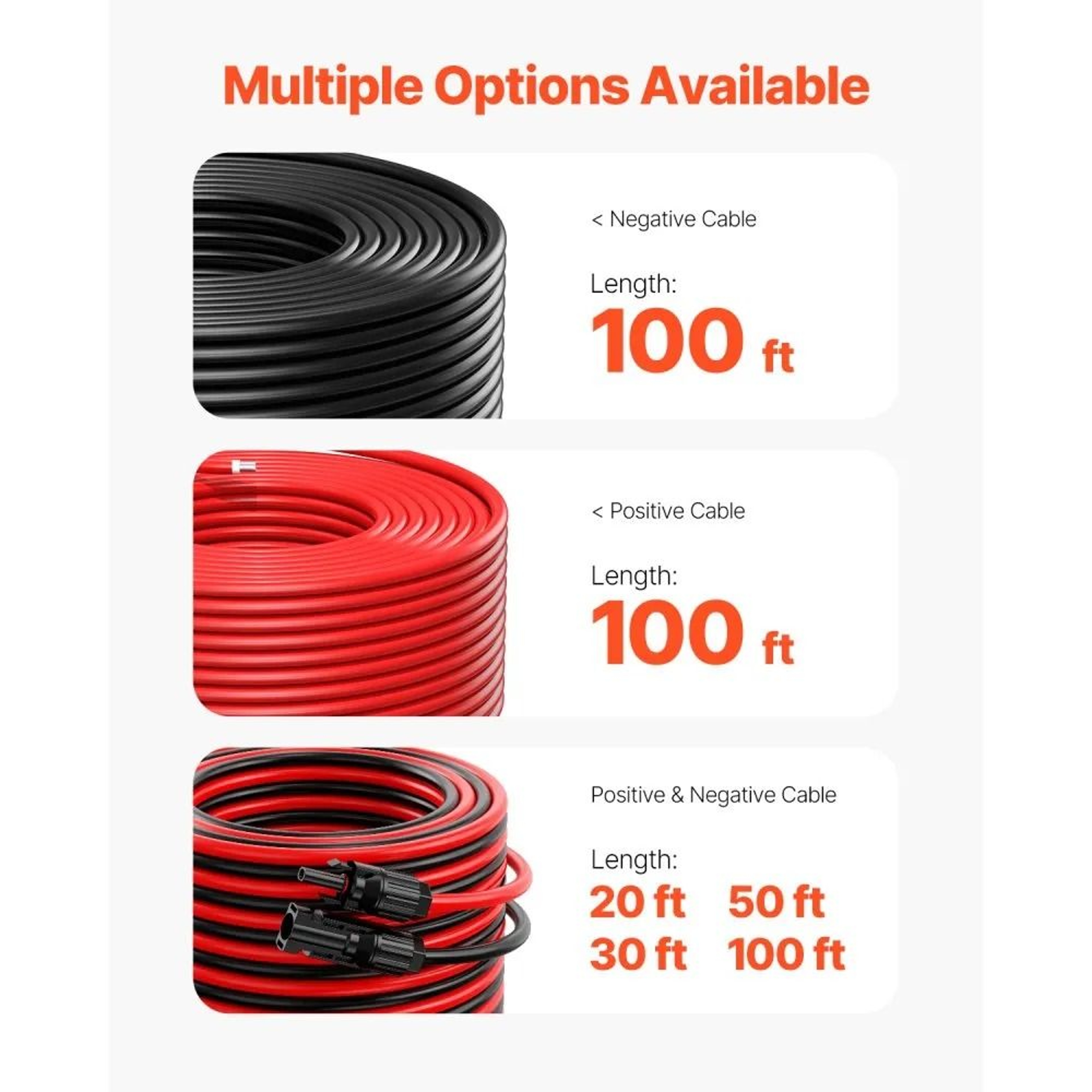 100FT Solar Panel Extension Cable 10AWG Waterproof Tinned Copper PV Wire 5