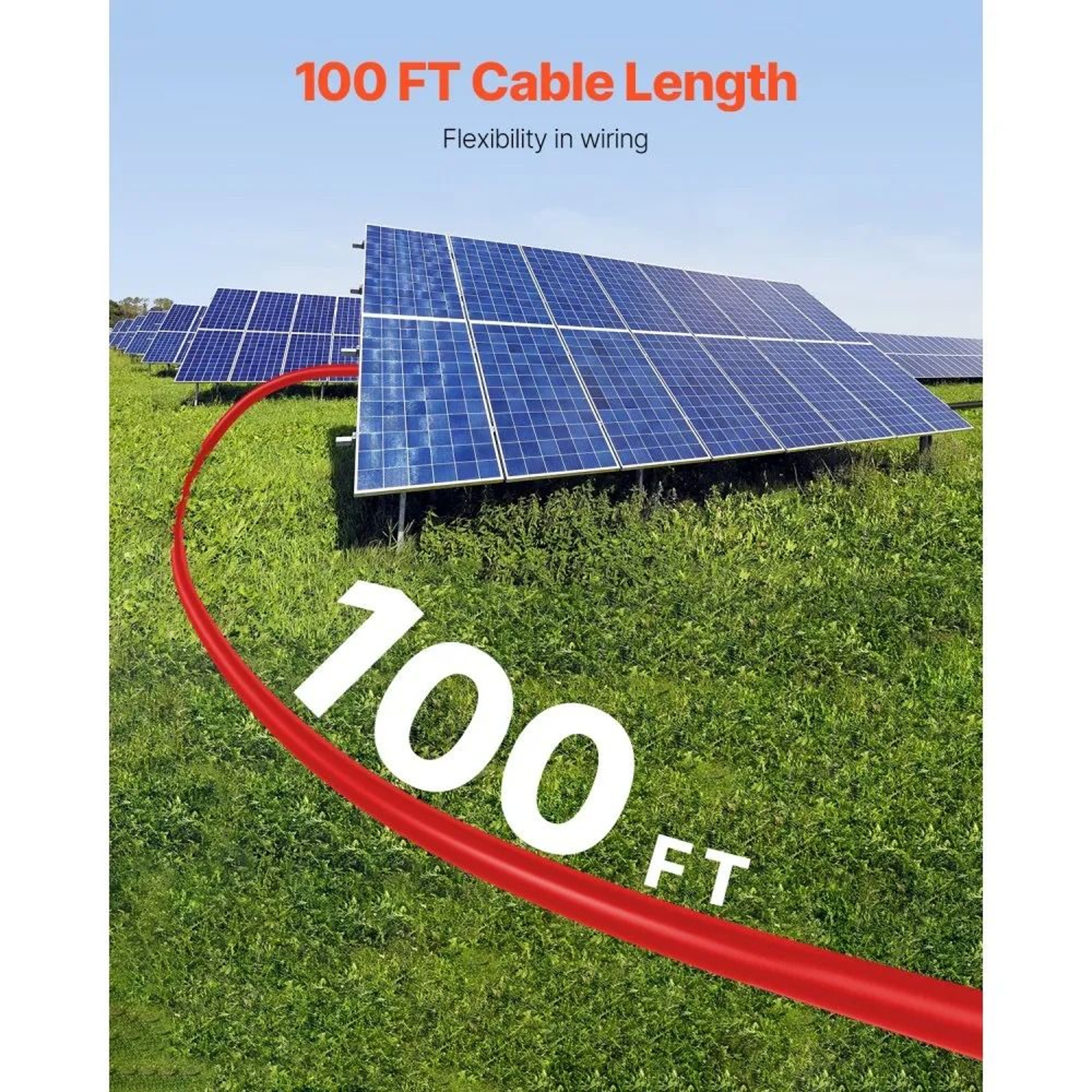 100FT Solar Panel Extension Cable 10AWG Waterproof Red PV Wire 1