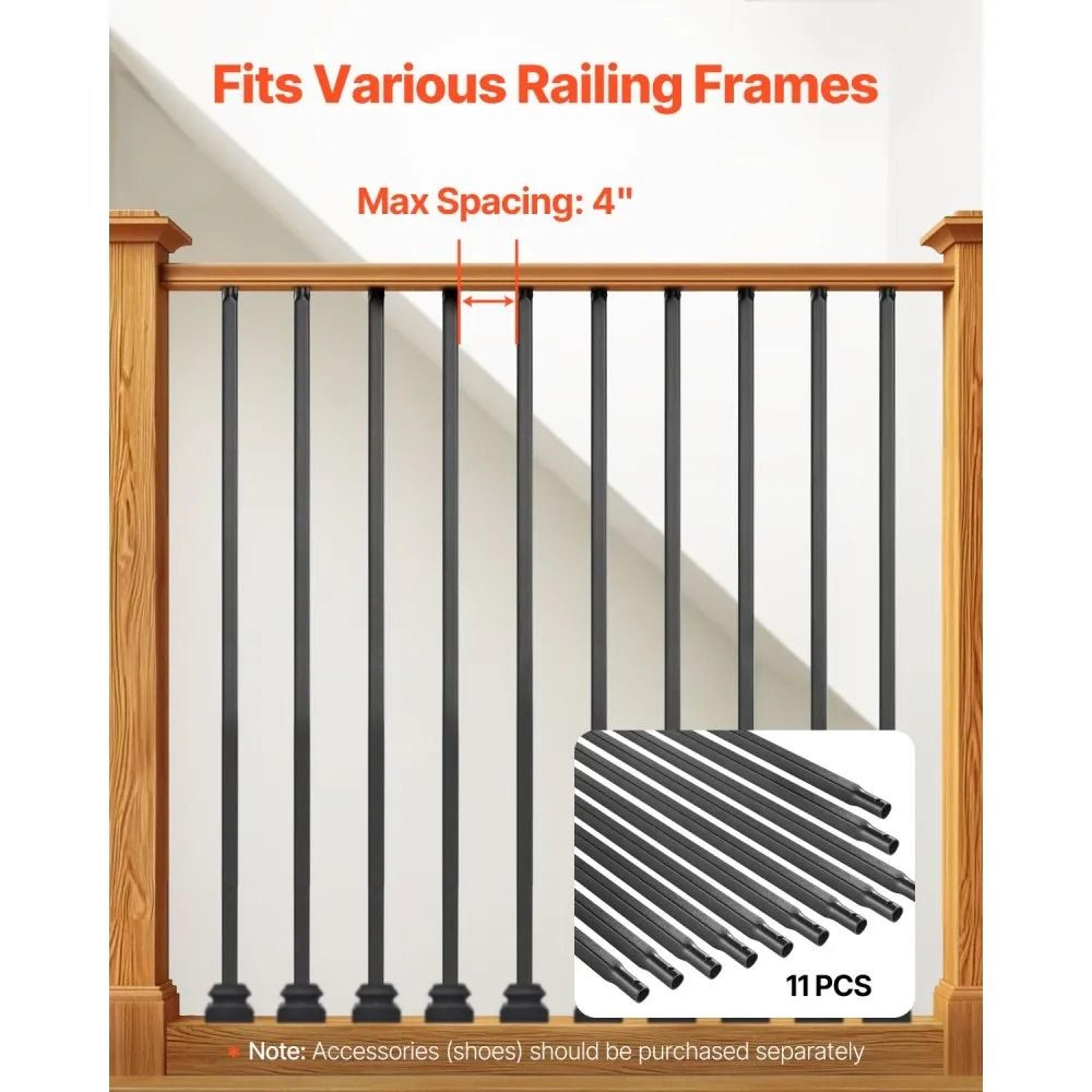 11 Pack Steel Stair Balusters 44 Inch Square Metal Spindles In Matte Black 2