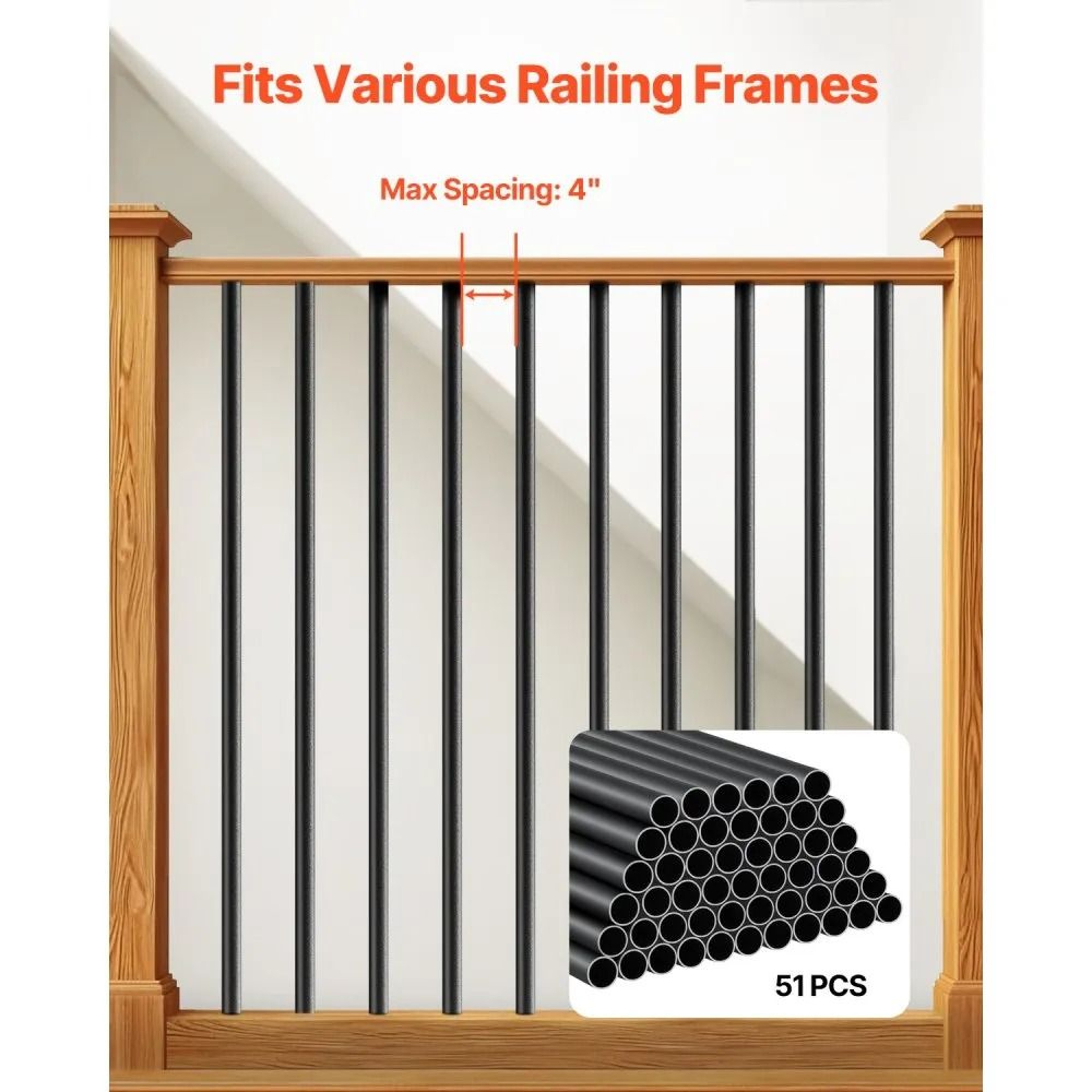 51Pack Aluminum Stair Balusters 26Inch Matte Black Round Deck Railing Spindles 1