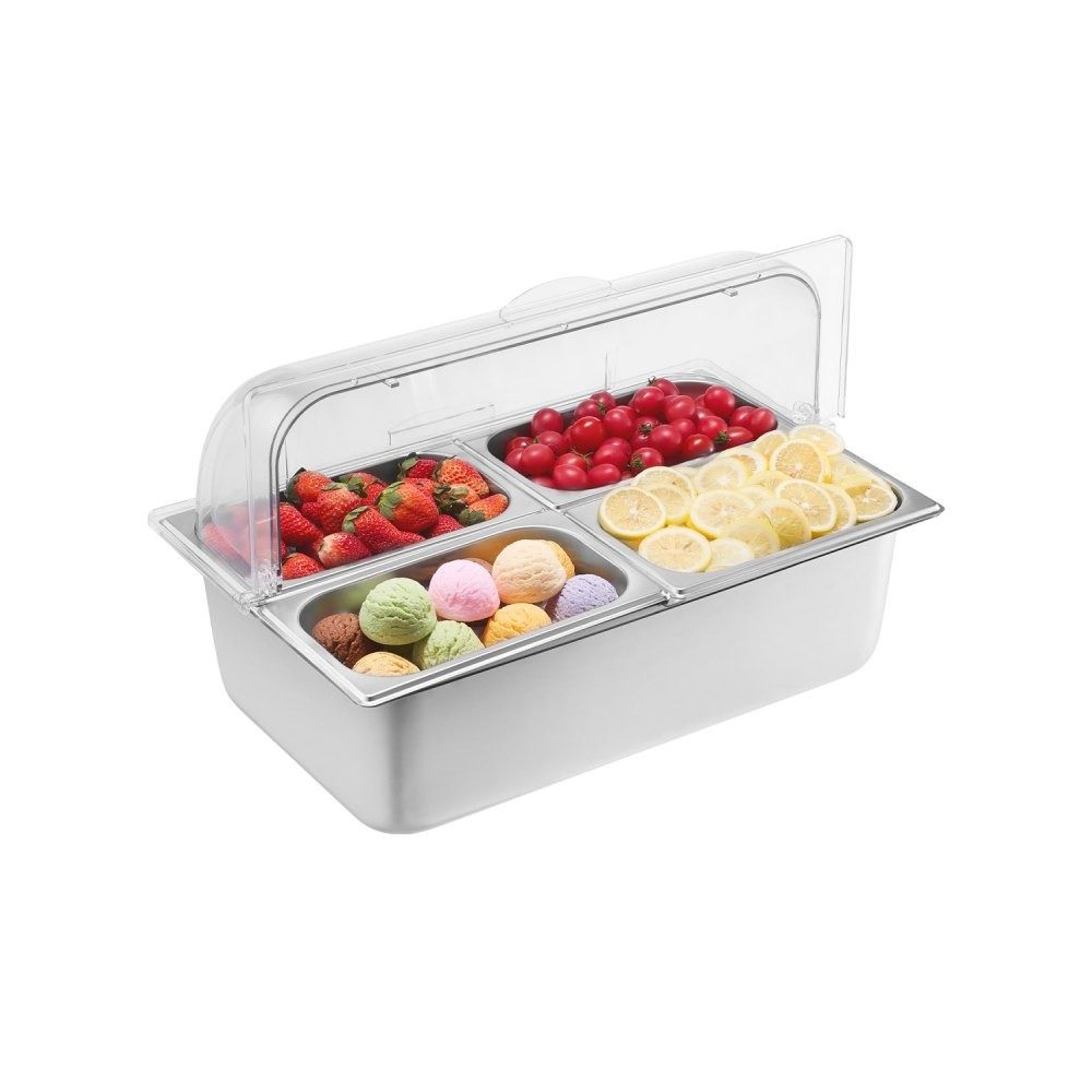 4Pan Stainless Steel Buffet Food Server With Clear RollBack Lid 7