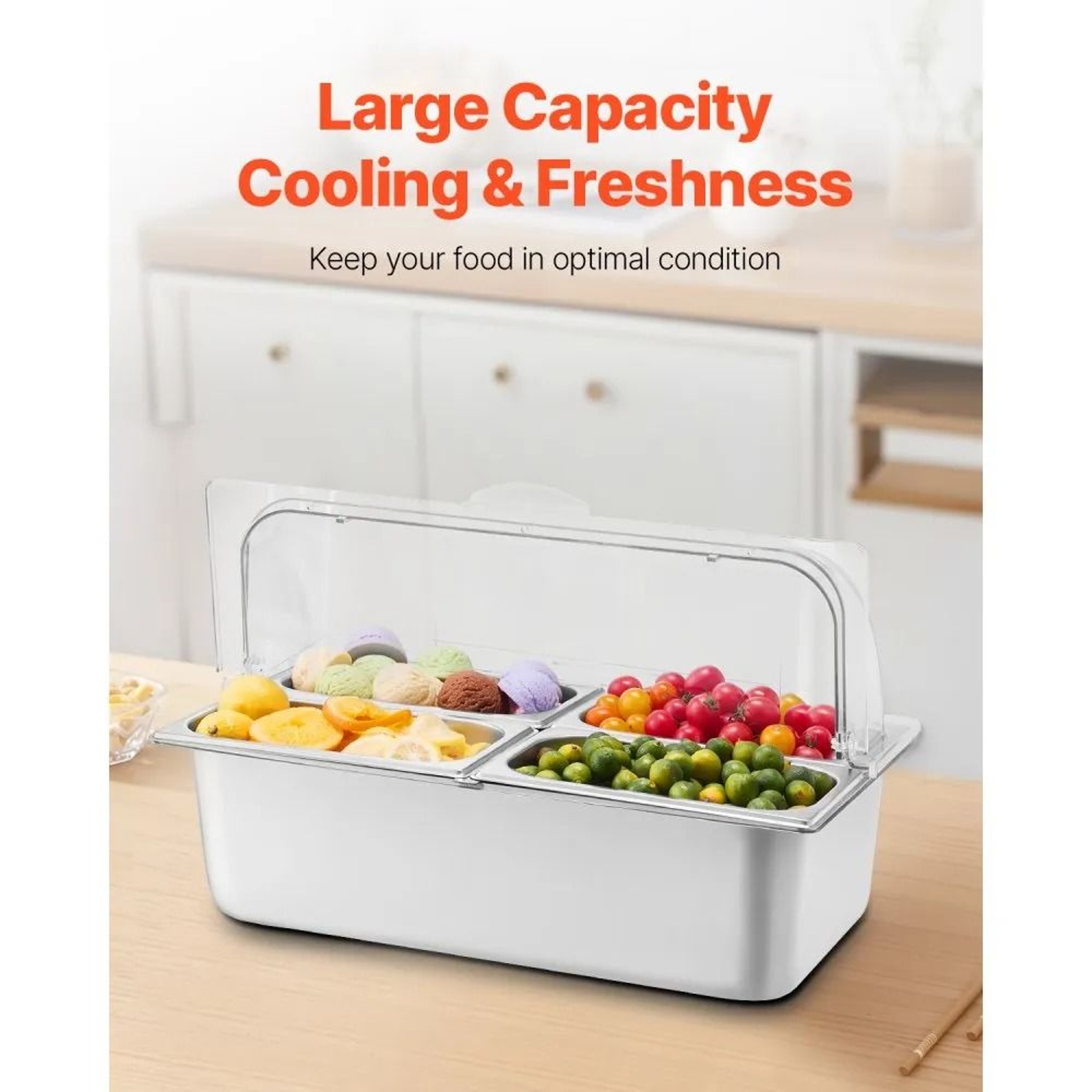 4Pan Stainless Steel Buffet Food Server With Clear RollBack Lid 2