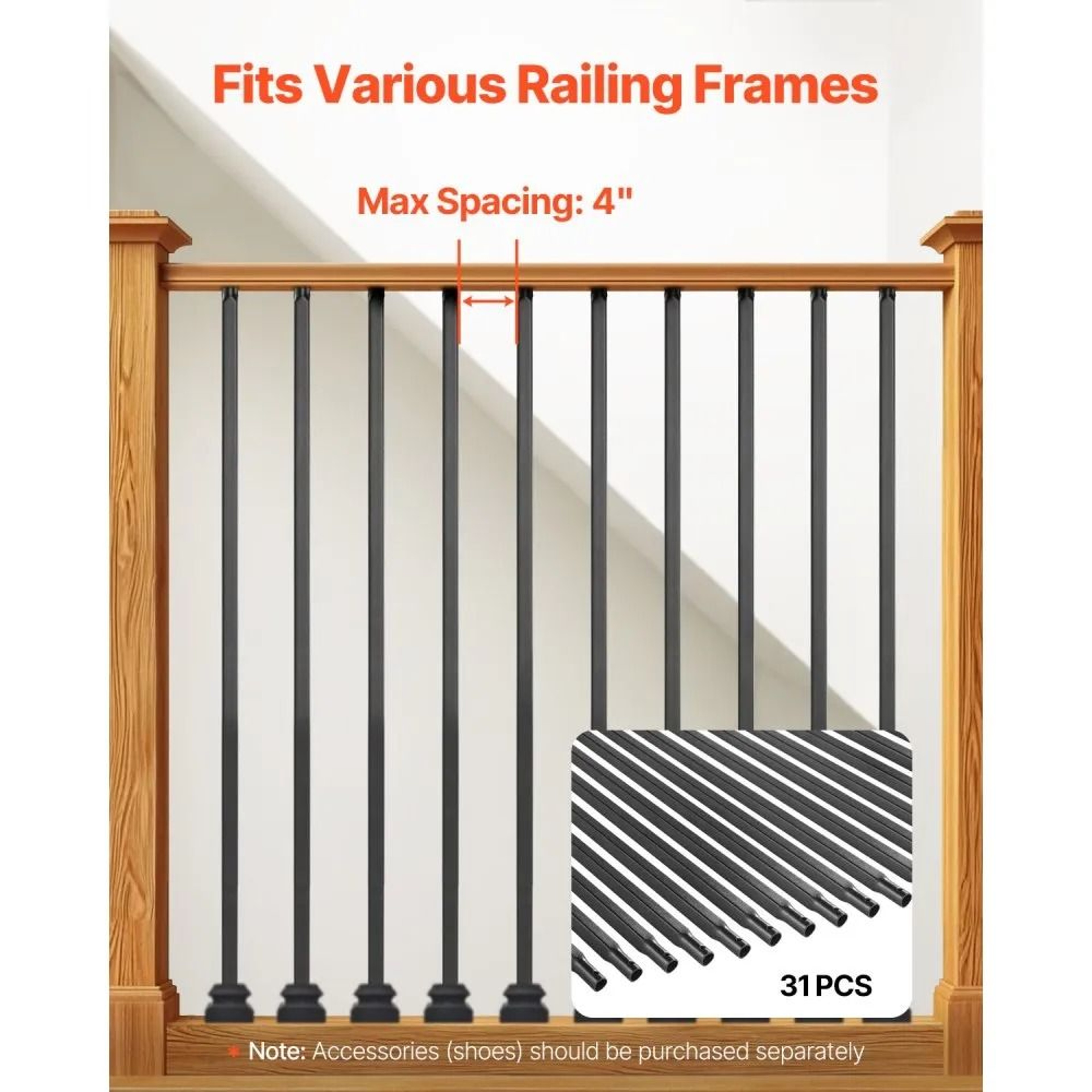 31 Pack 44 Inch Carbon Steel Stair Balusters With Matte Black Finish 2