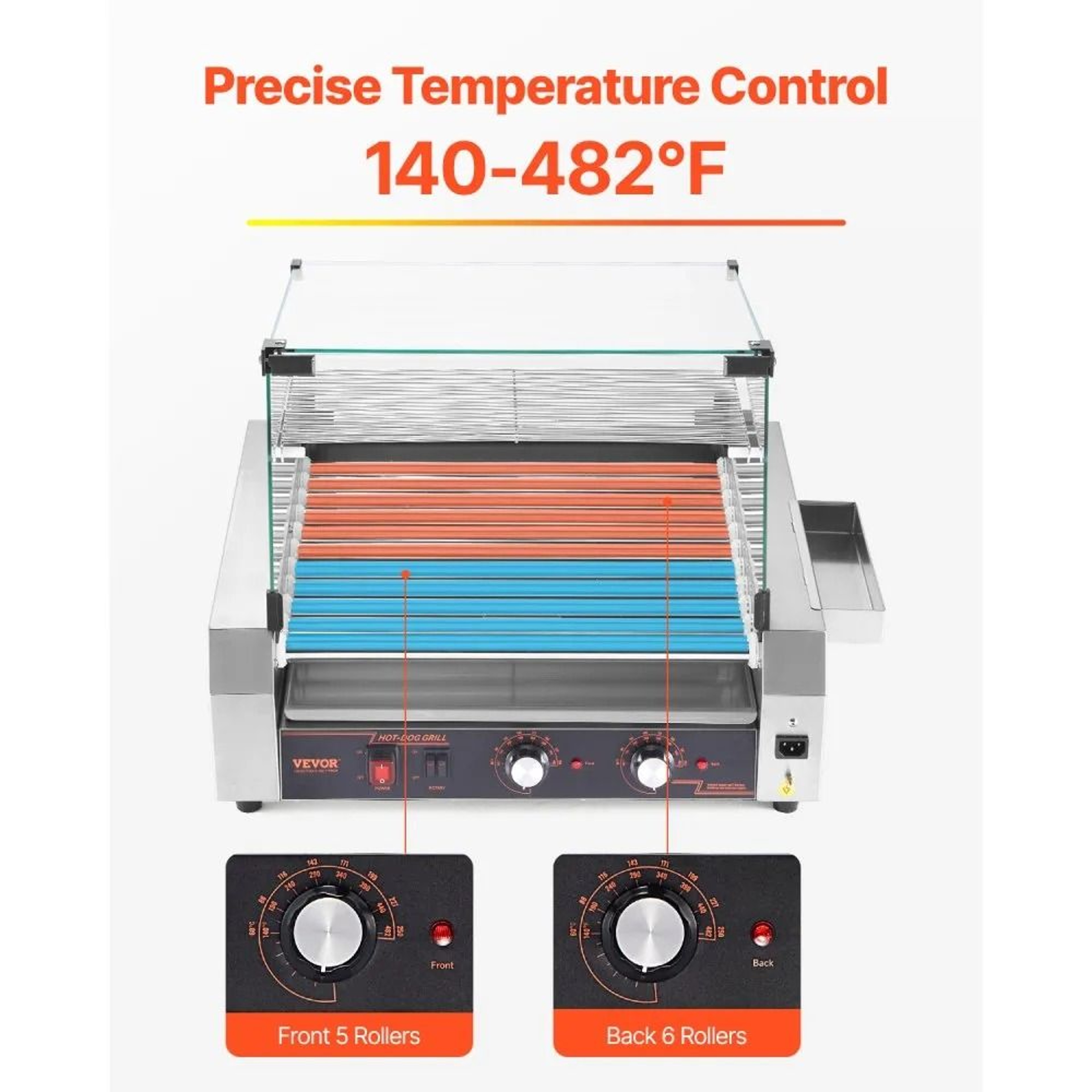 Commercial Hot Dog Roller Grill With 11 Stainless Steel Rollers And Dual Temperature Control 5