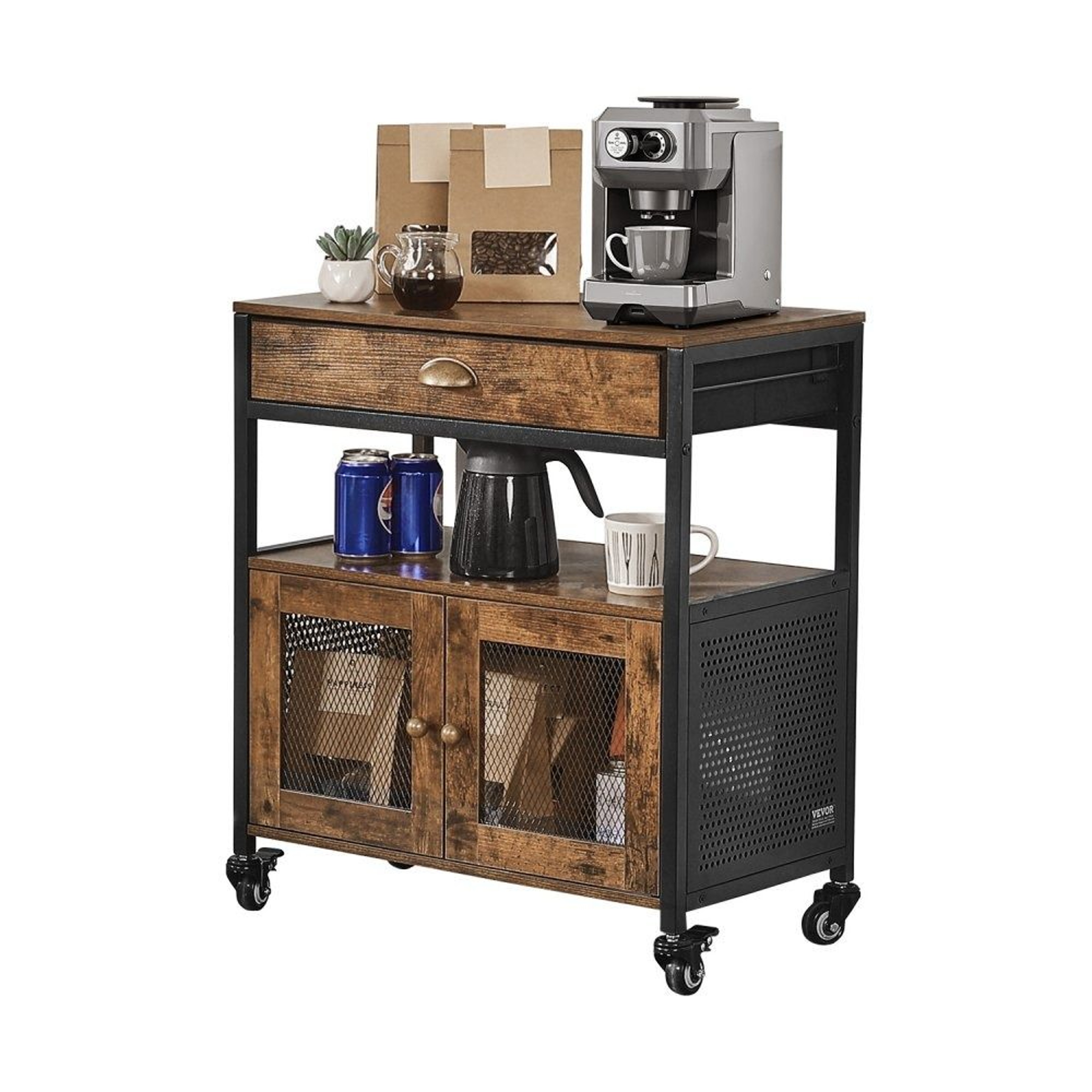 24 Inch Farmhouse Coffee Bar Cabinet With Storage And Lockable Wheels 0