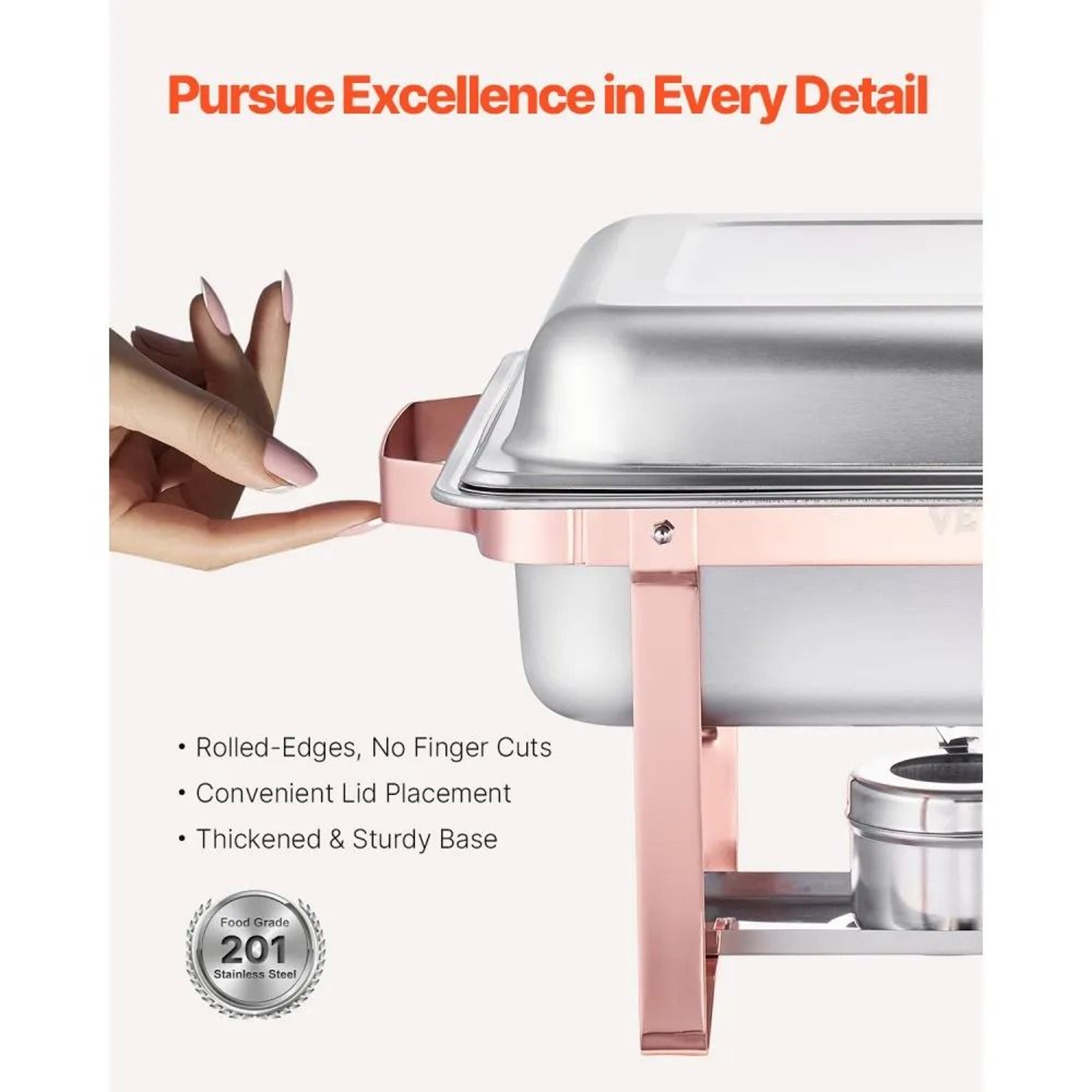 Rose Gold Chafing Dish Buffet Set 8 Qt Stainless Steel Food Warmers 2 Pack 3