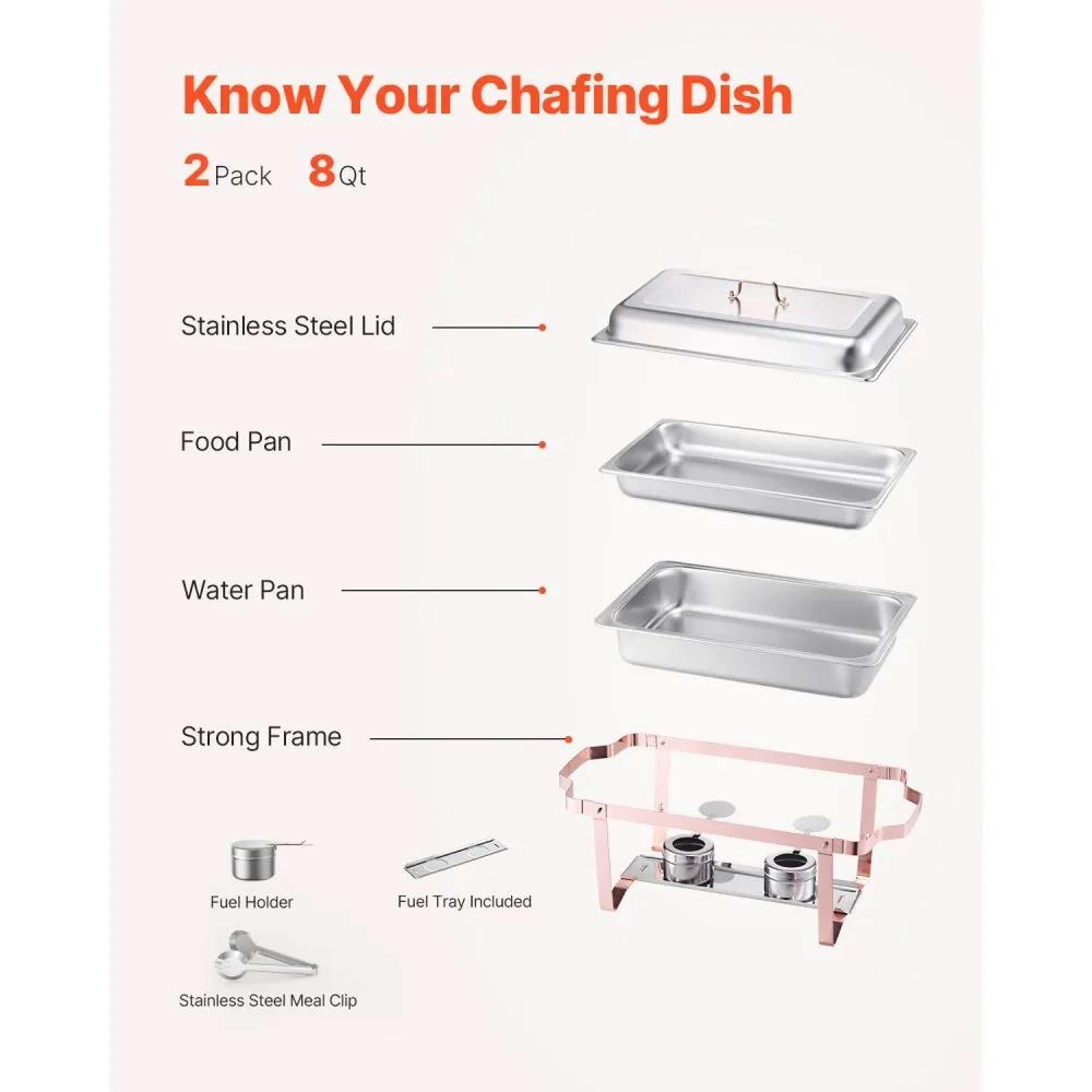 Rose Gold Chafing Dish Buffet Set 8 Qt Stainless Steel Food Warmers 2 Pack 5