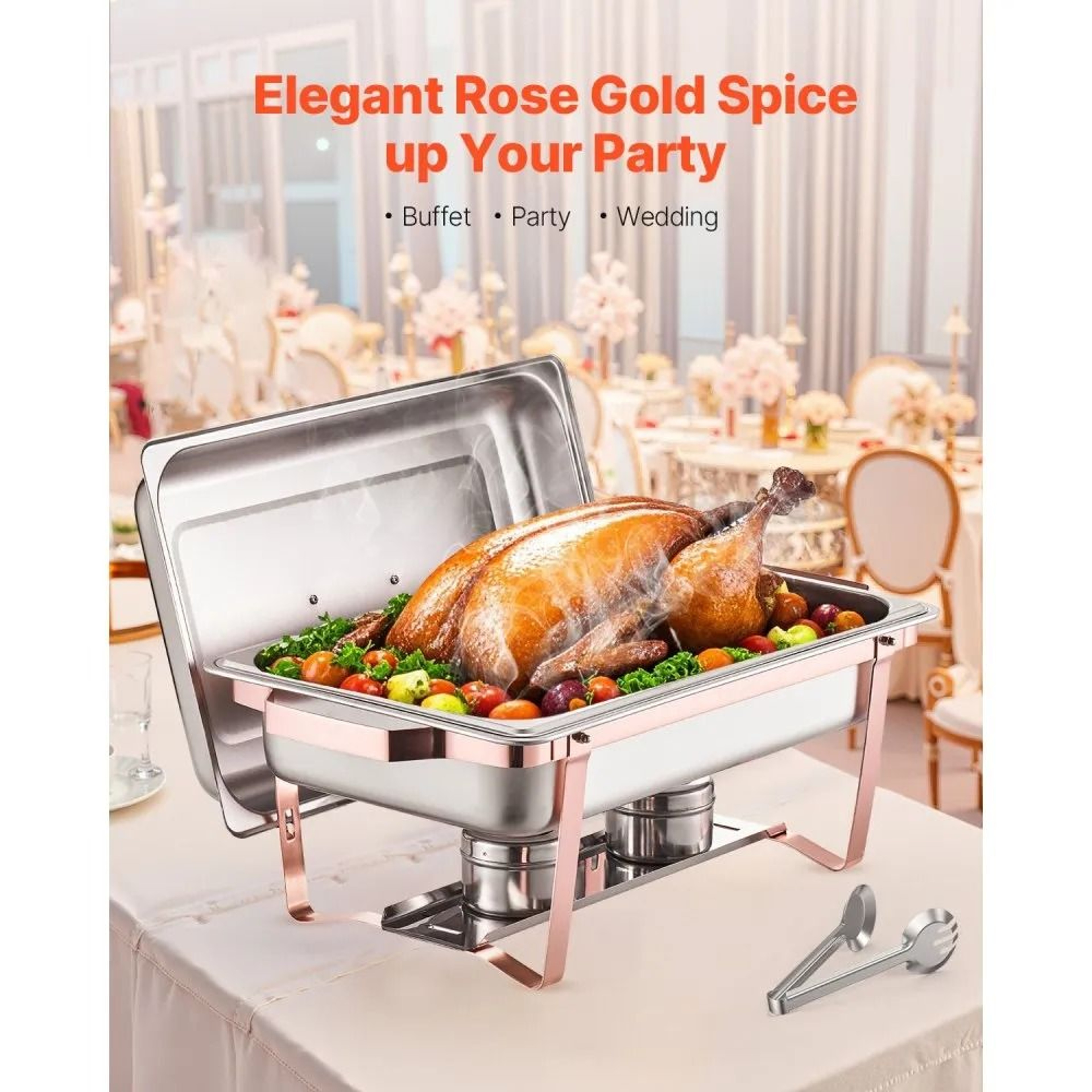 Rose Gold Chafing Dish Buffet Set 8 Qt Stainless Steel Food Warmers 2 Pack 1